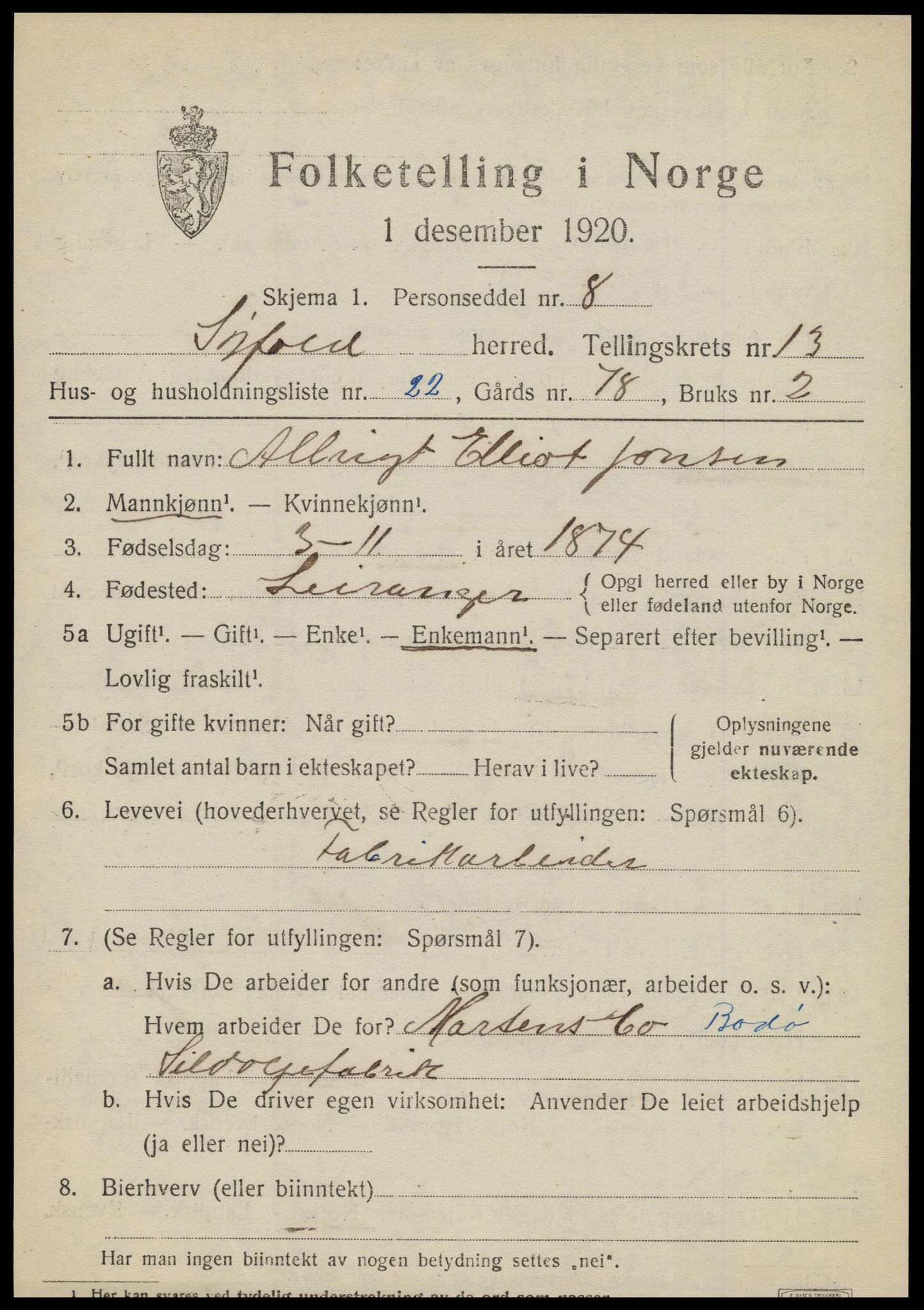 SAT, 1920 census for Sørfold, 1920, p. 6725