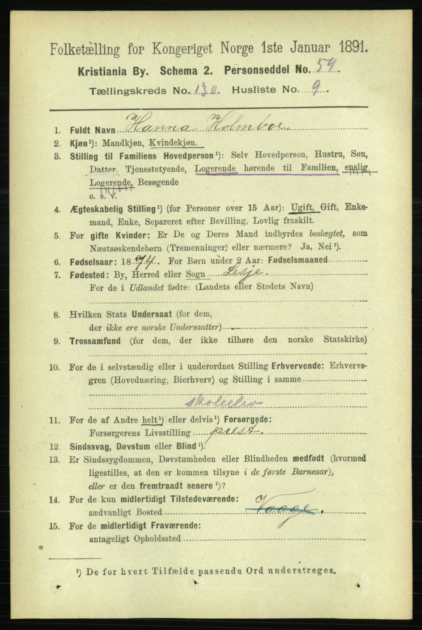 RA, 1891 census for 0301 Kristiania, 1891, p. 70297