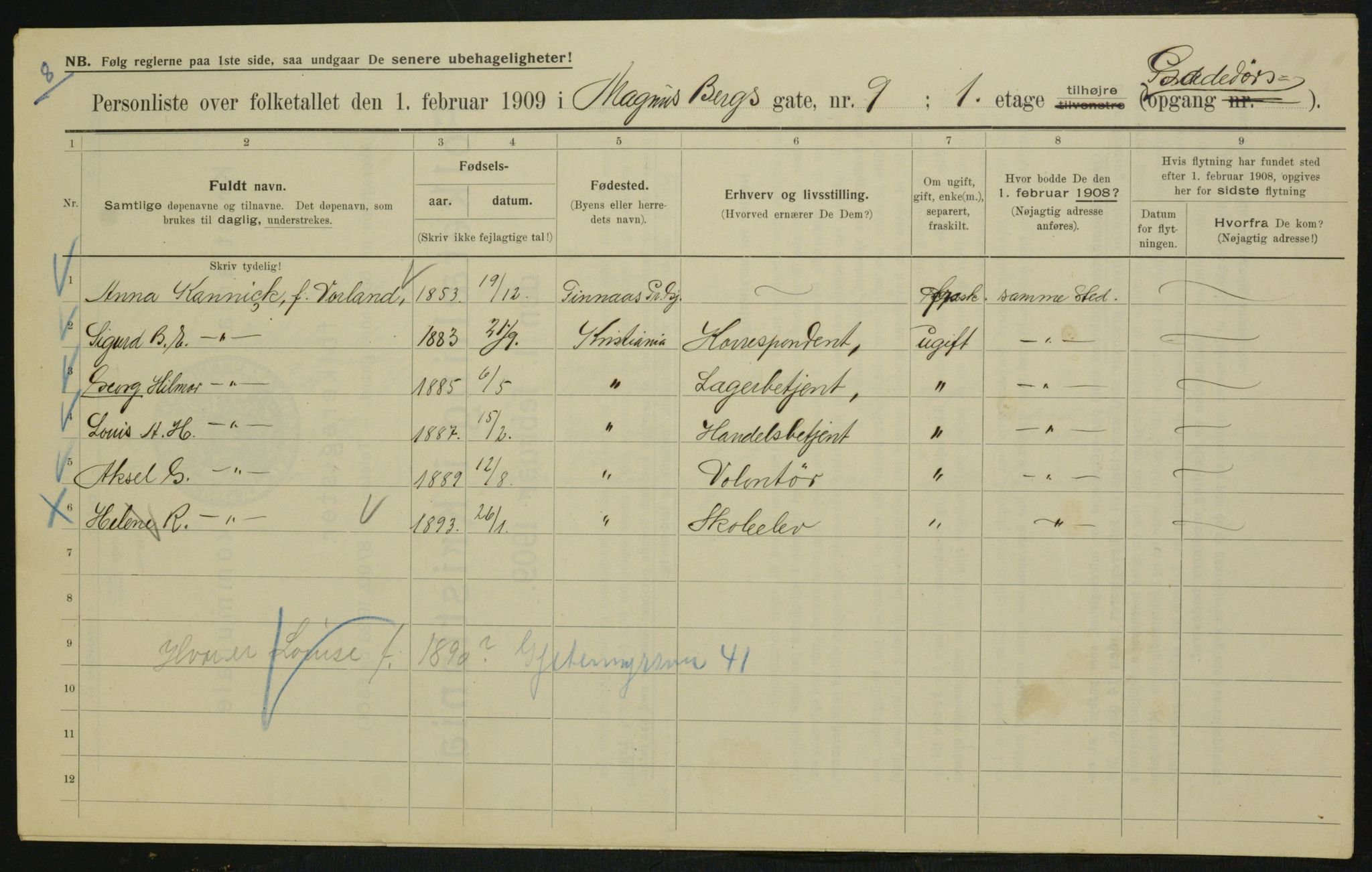 OBA, Municipal Census 1909 for Kristiania, 1909, p. 53834