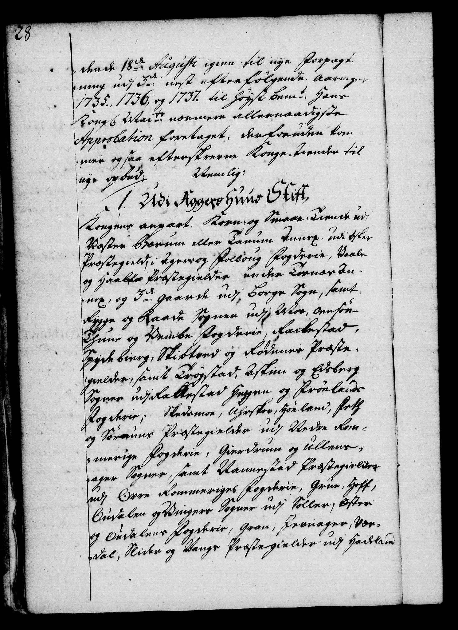 Rentekammeret, Kammerkanselliet, RA/EA-3111/G/Gg/Gga/L0004: Norsk ekspedisjonsprotokoll med register (merket RK 53.4), 1734-1741, p. 28