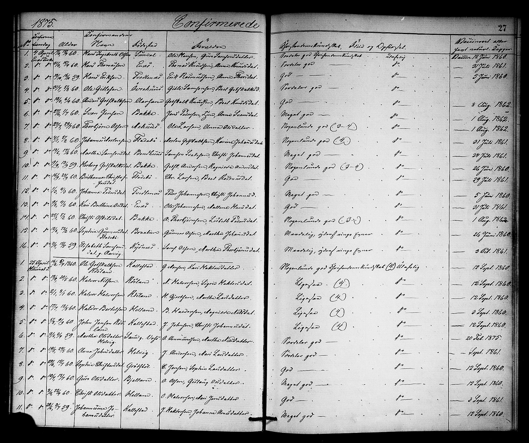 Kvinnherad sokneprestembete, SAB/A-76401/H/Haa: Parish register (official) no. A 10, 1867-1886, p. 27