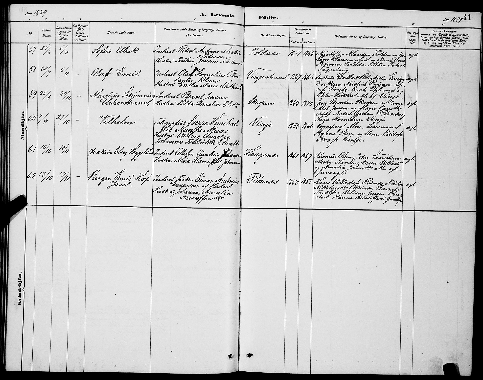 Ministerialprotokoller, klokkerbøker og fødselsregistre - Nordland, AV/SAT-A-1459/891/L1315: Parish register (copy) no. 891C04, 1886-1893, p. 41