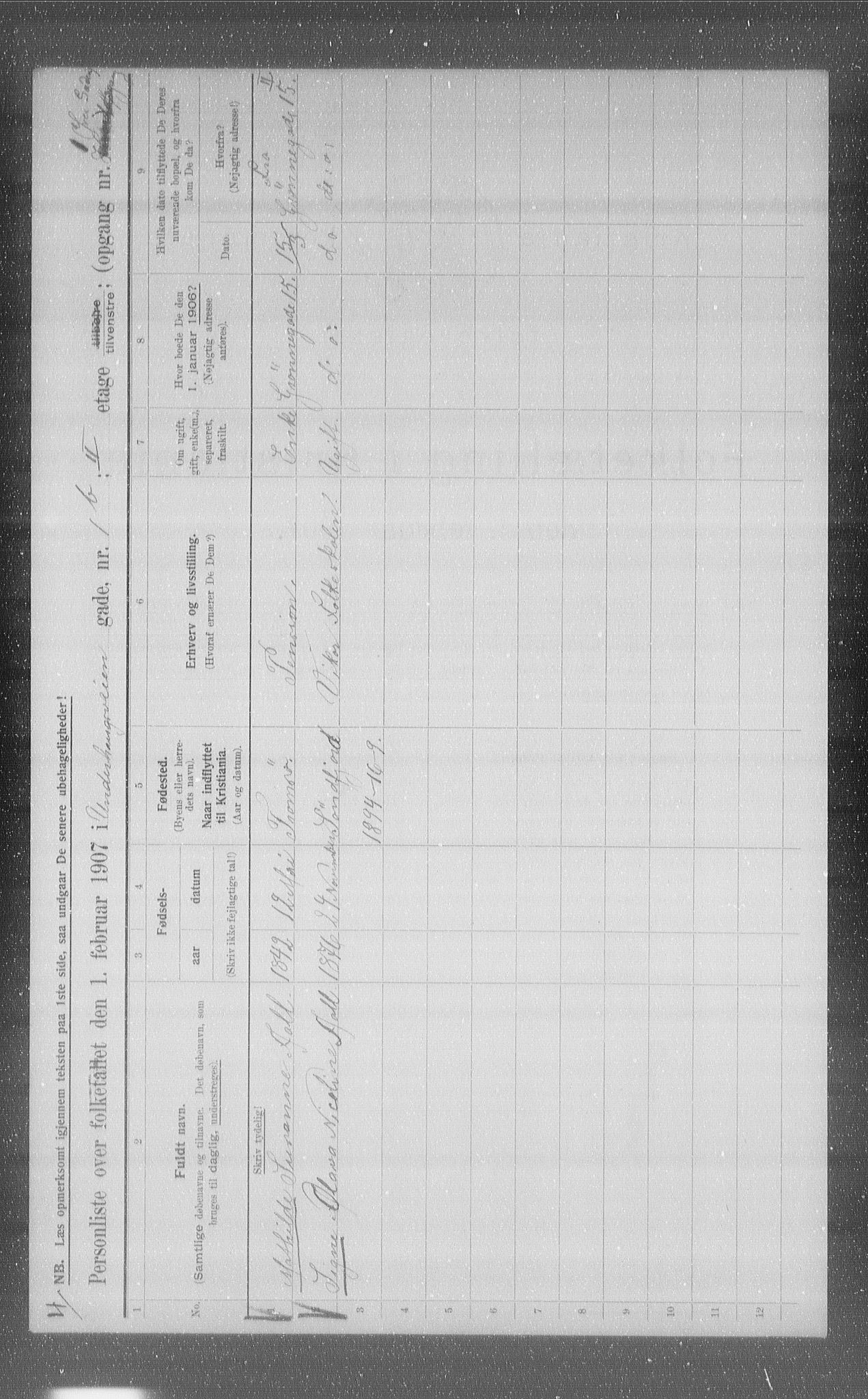 OBA, Municipal Census 1907 for Kristiania, 1907, p. 60917