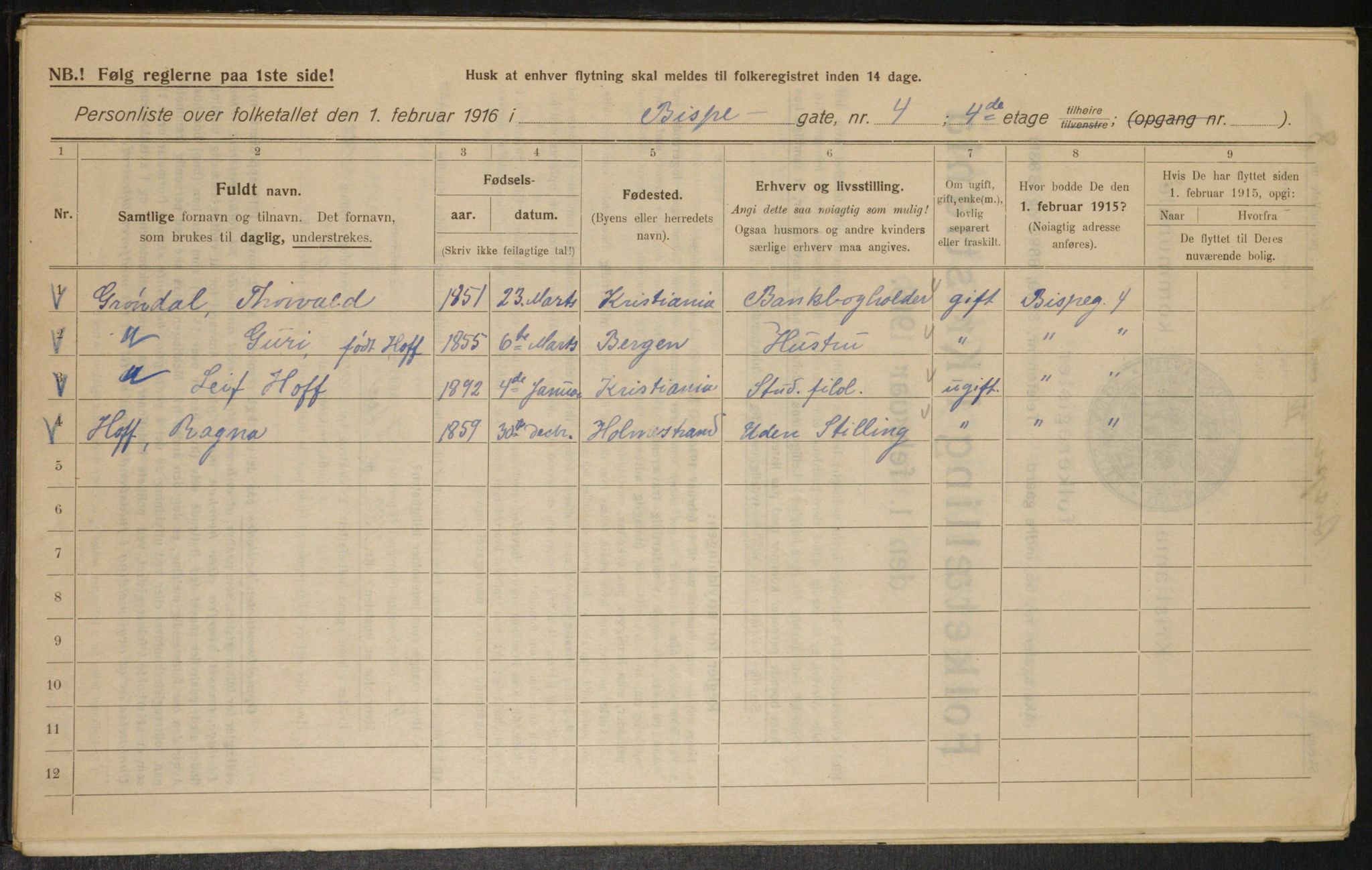 OBA, Municipal Census 1916 for Kristiania, 1916, p. 5424