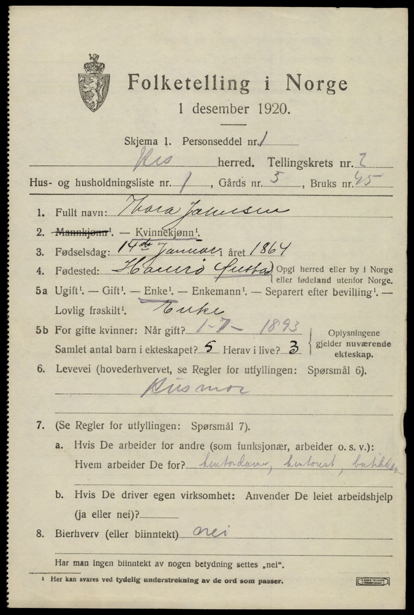 SAK, 1920 census for Hisøy, 1920, p. 2396