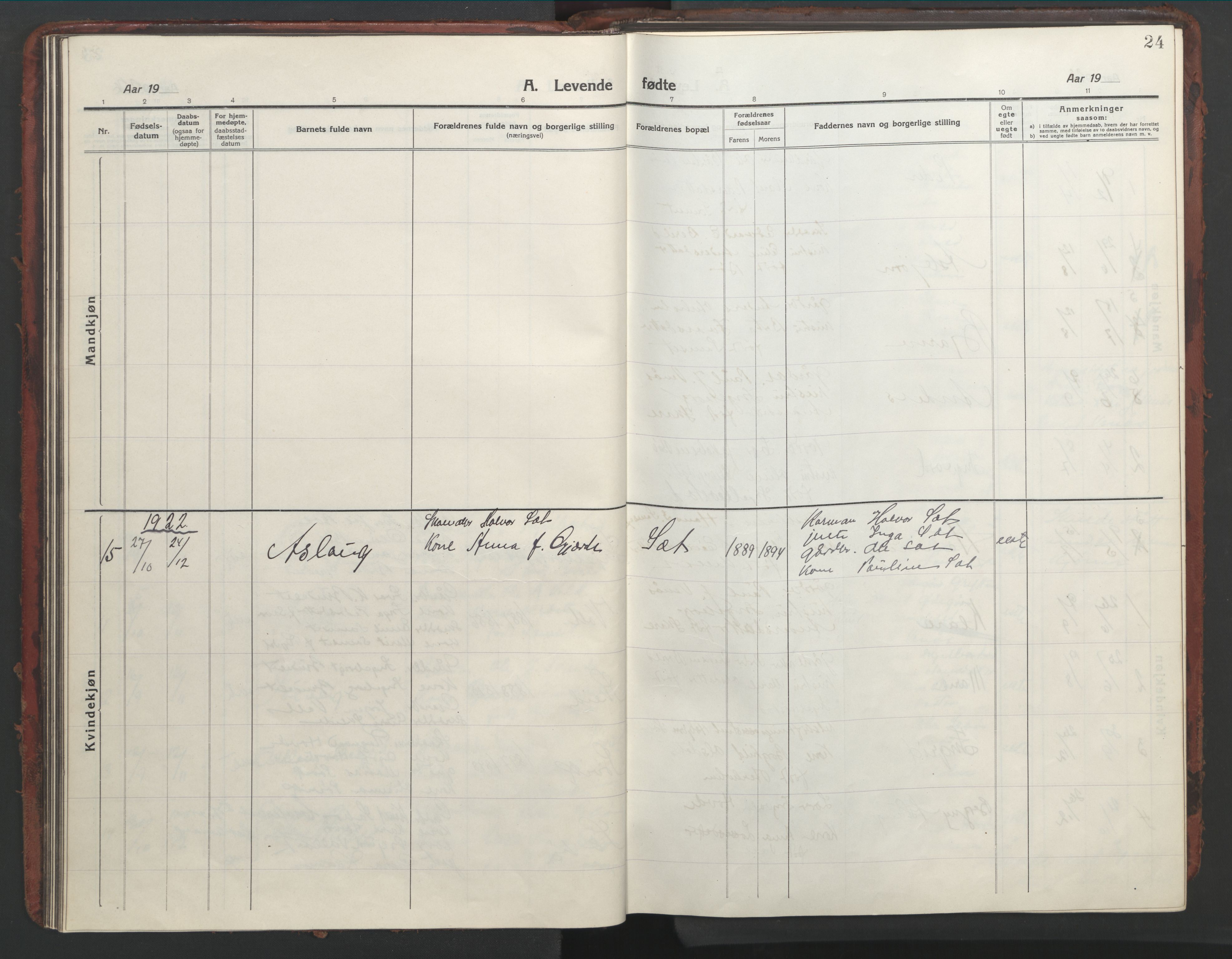 Ministerialprotokoller, klokkerbøker og fødselsregistre - Møre og Romsdal, AV/SAT-A-1454/543/L0565: Parish register (copy) no. 543C03, 1916-1955, p. 24