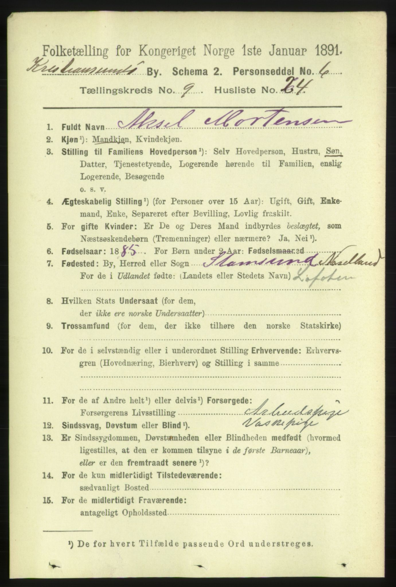 RA, 1891 census for 1503 Kristiansund, 1891, p. 7351