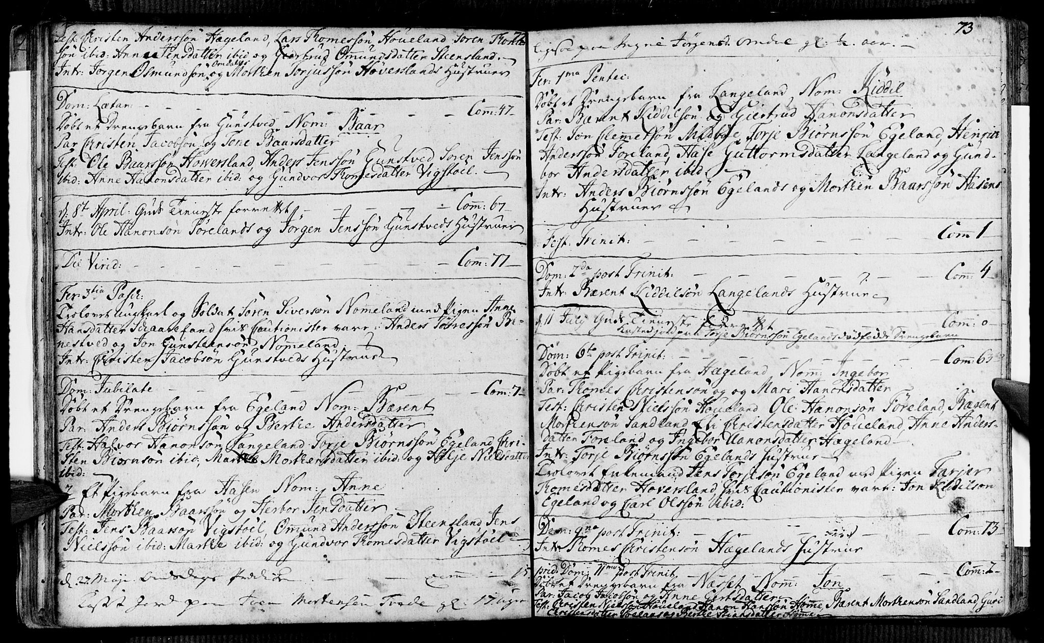 Vennesla sokneprestkontor, AV/SAK-1111-0045/Fa/Faa/L0001: Parish register (official) no. A 1, 1753-1785, p. 72-73