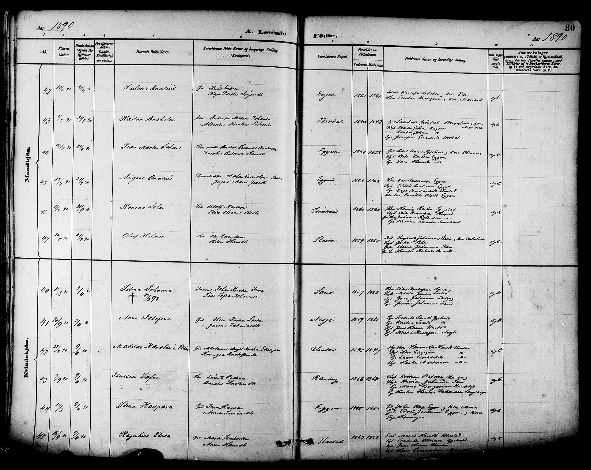 Ministerialprotokoller, klokkerbøker og fødselsregistre - Nordland, AV/SAT-A-1459/880/L1133: Parish register (official) no. 880A07, 1888-1898, p. 30
