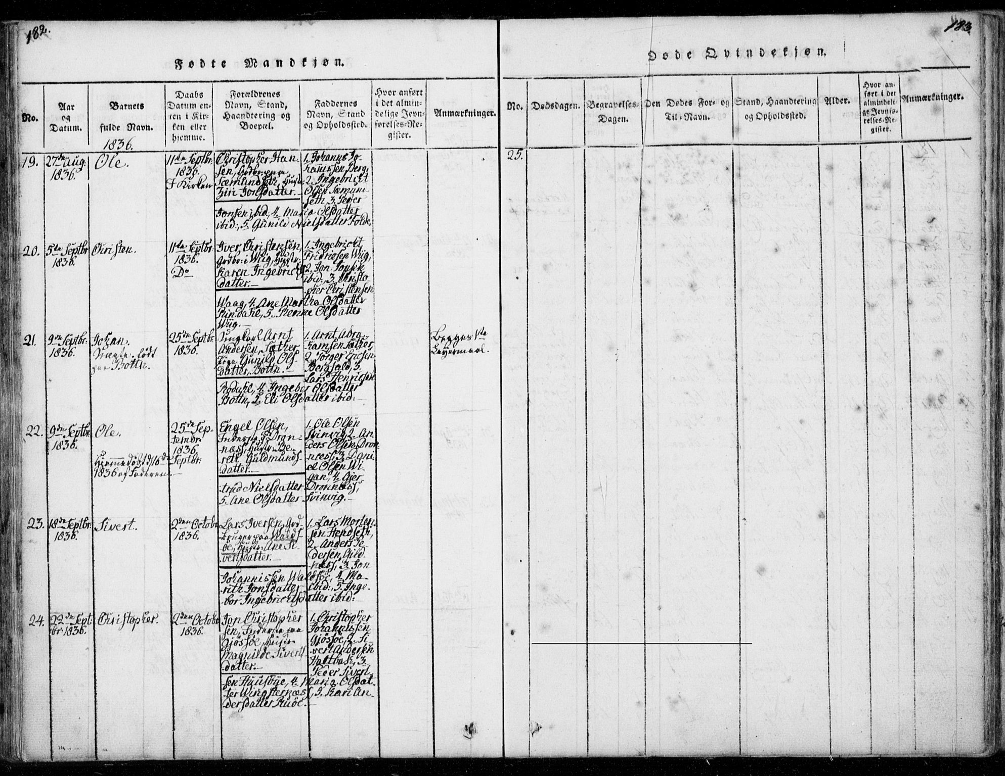 Ministerialprotokoller, klokkerbøker og fødselsregistre - Møre og Romsdal, AV/SAT-A-1454/578/L0903: Parish register (official) no. 578A02, 1819-1838, p. 182-183