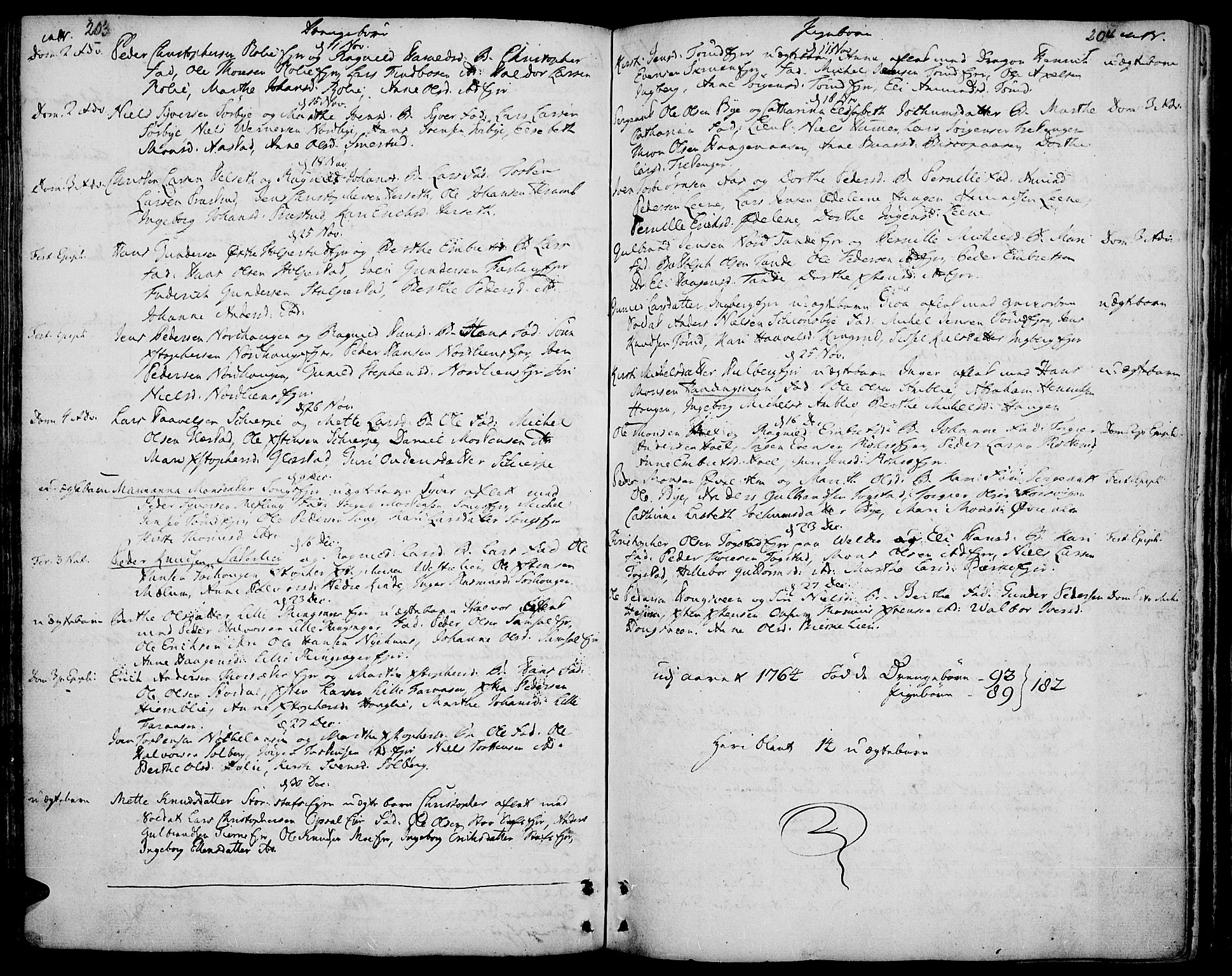 Ringsaker prestekontor, AV/SAH-PREST-014/K/Ka/L0002: Parish register (official) no. 2, 1747-1774, p. 203-204