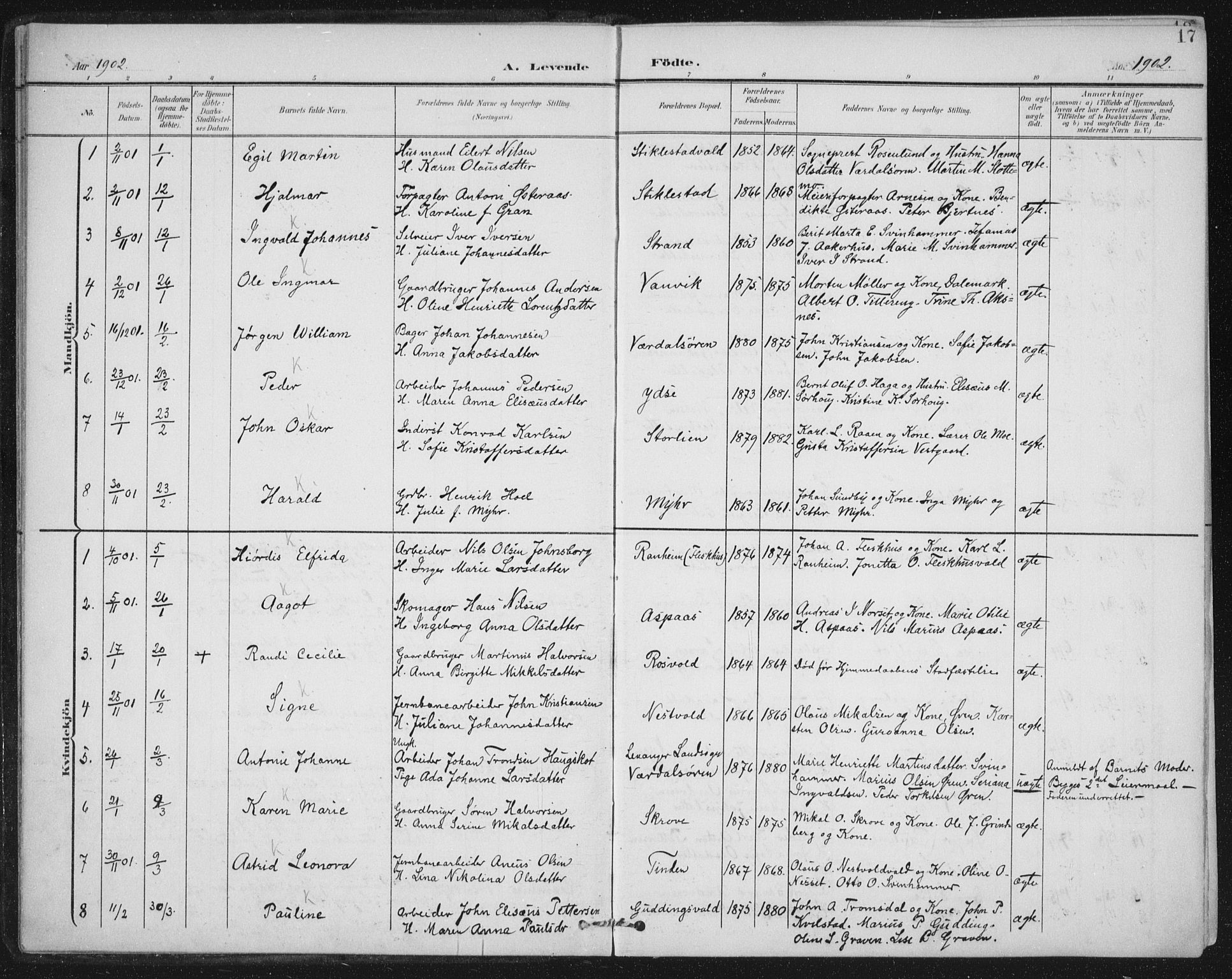 Ministerialprotokoller, klokkerbøker og fødselsregistre - Nord-Trøndelag, SAT/A-1458/723/L0246: Parish register (official) no. 723A15, 1900-1917, p. 17