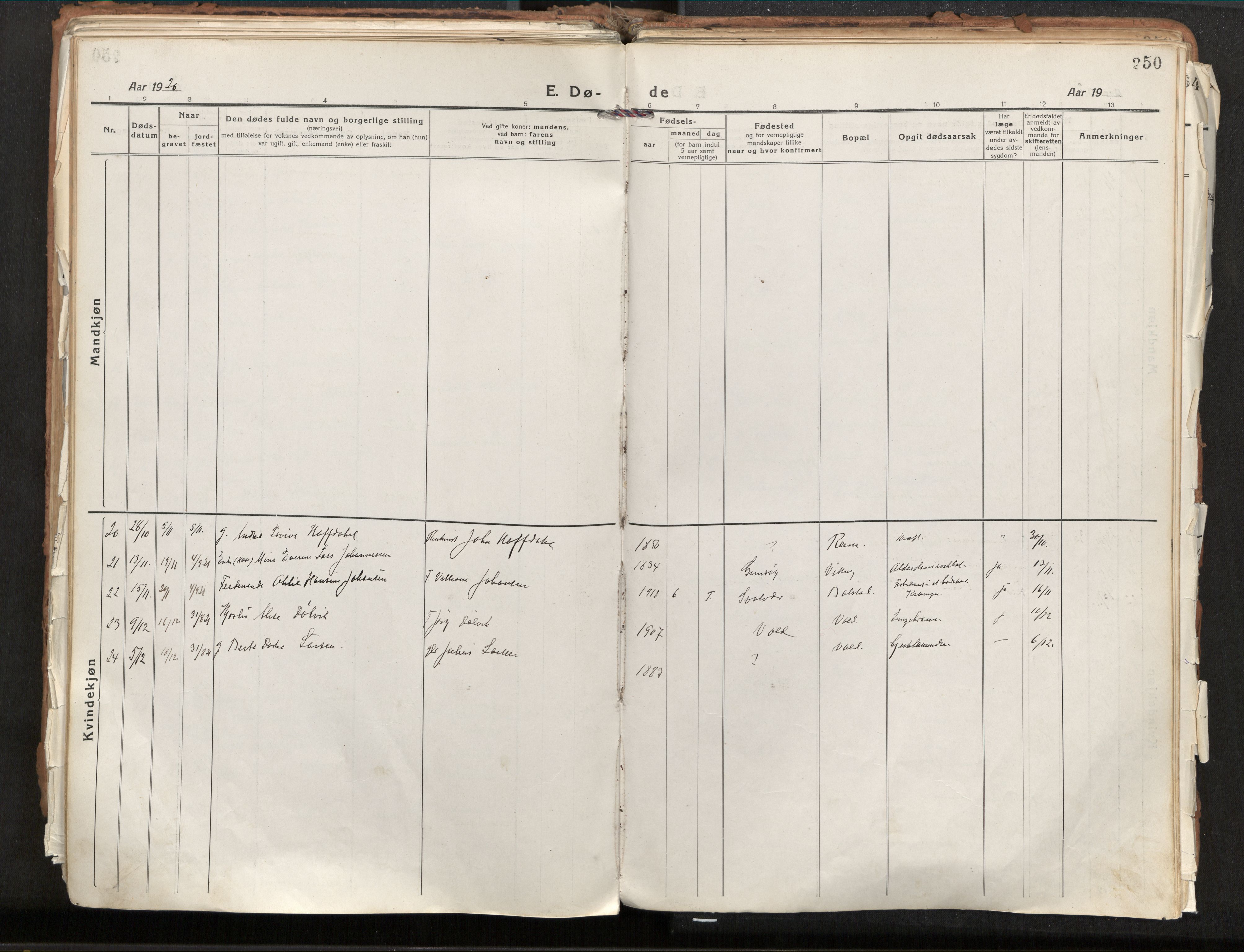 Ministerialprotokoller, klokkerbøker og fødselsregistre - Nordland, AV/SAT-A-1459/881/L1160: Parish register (official) no. 881A13, 1919-1937, p. 250