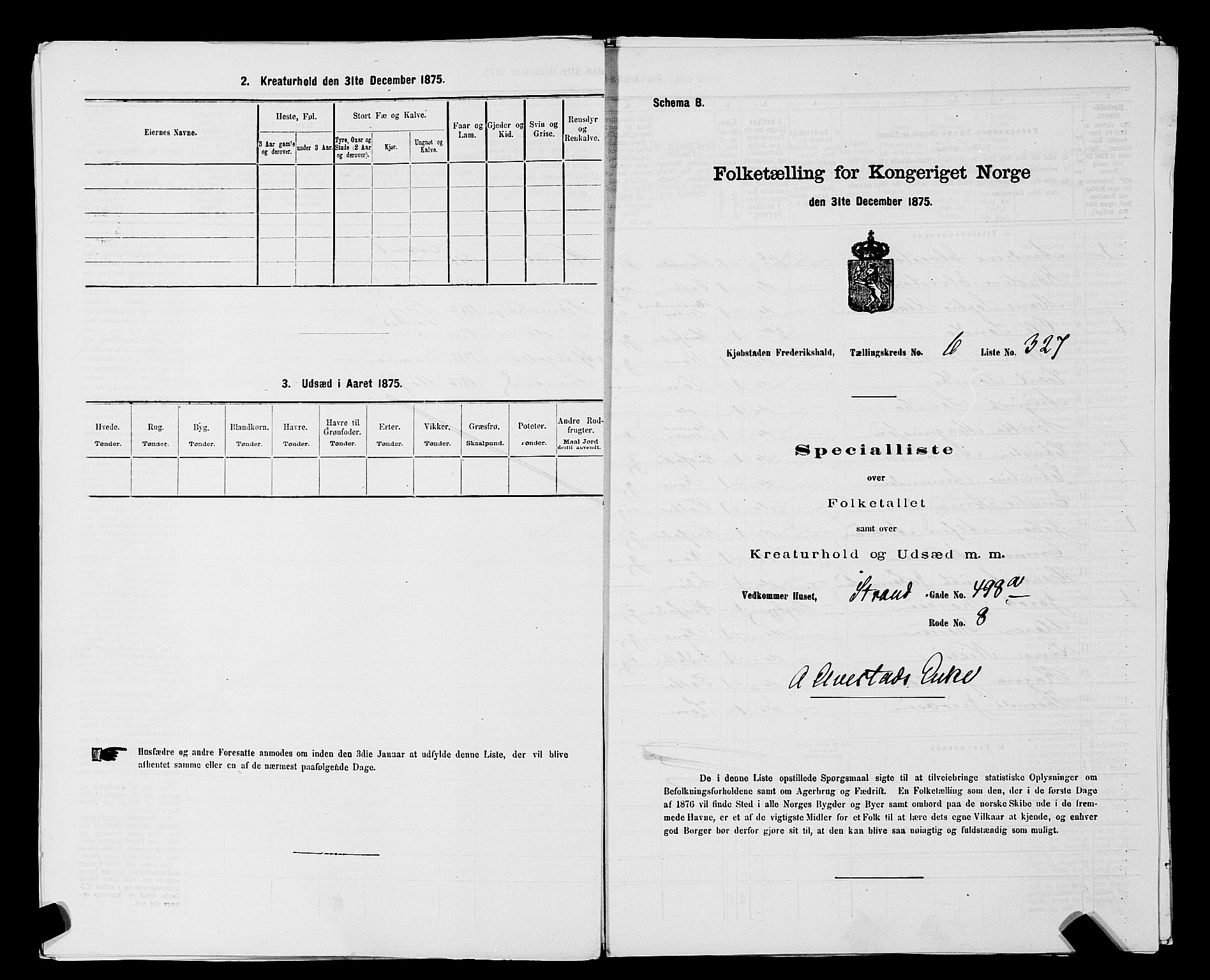 RA, 1875 census for 0101P Fredrikshald, 1875, p. 601