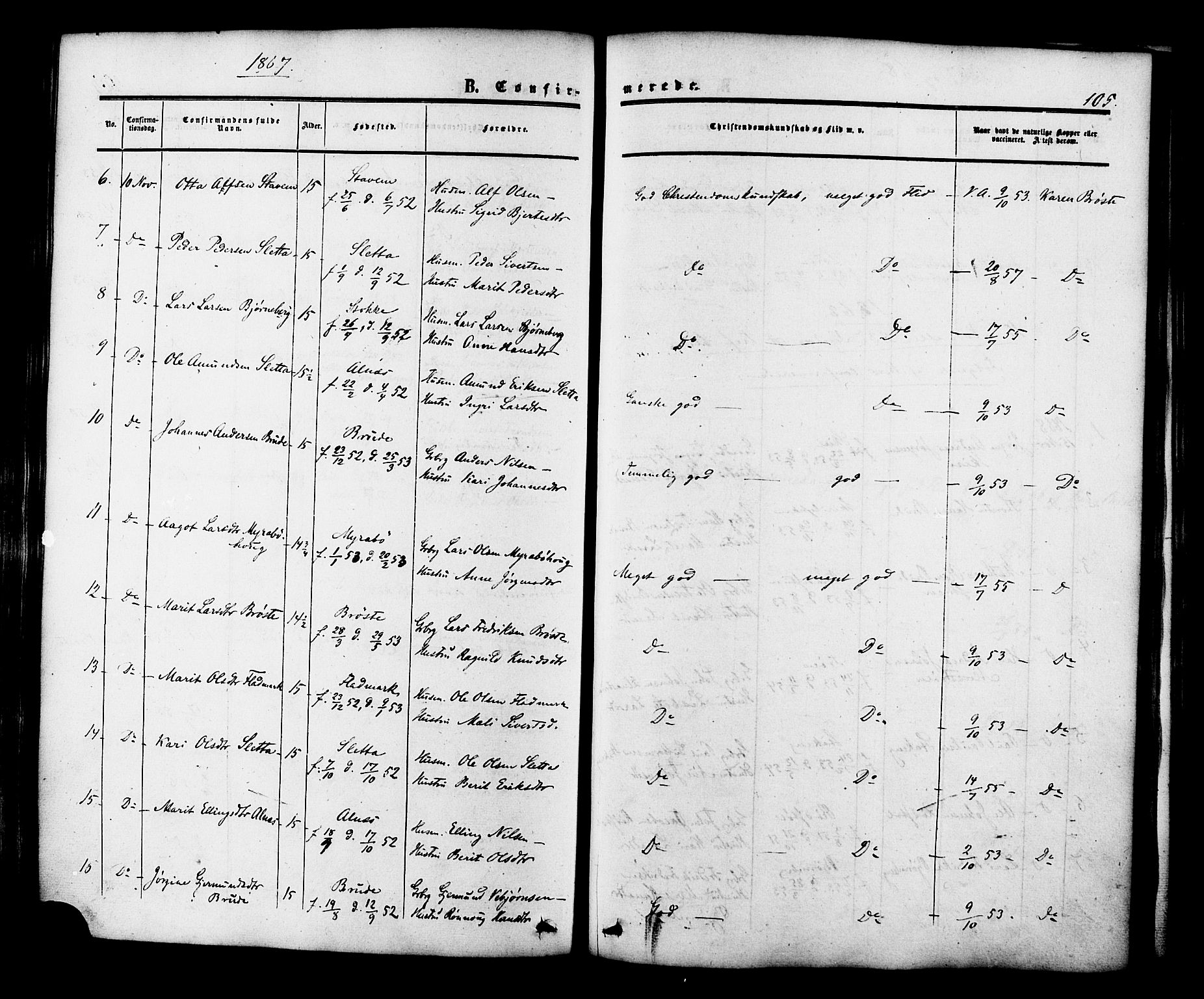 Ministerialprotokoller, klokkerbøker og fødselsregistre - Møre og Romsdal, AV/SAT-A-1454/546/L0594: Parish register (official) no. 546A02, 1854-1882, p. 105