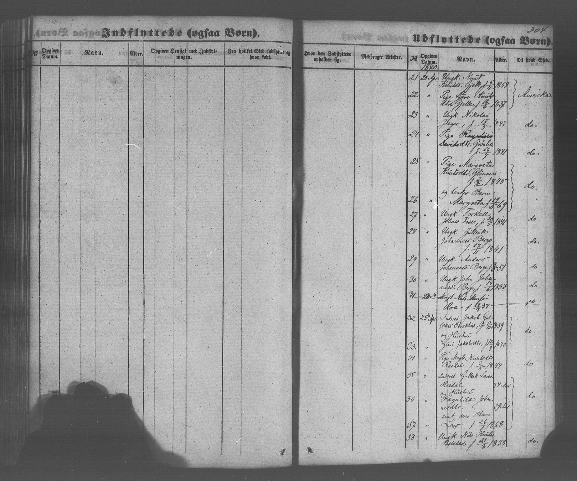 Voss sokneprestembete, AV/SAB-A-79001/H/Haa: Parish register (official) no. A 20, 1855-1886, p. 304