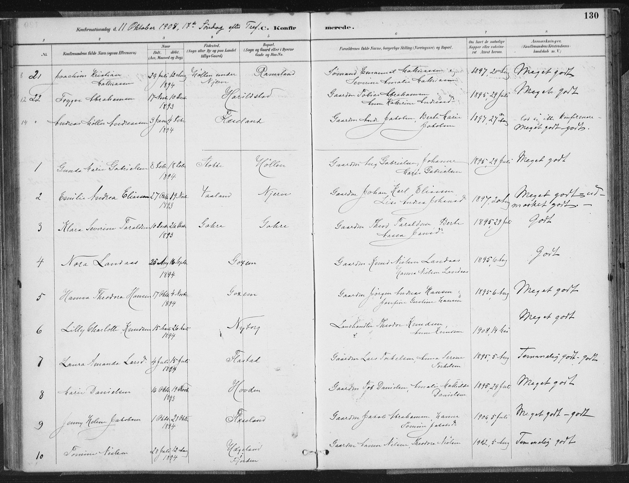 Sør-Audnedal sokneprestkontor, AV/SAK-1111-0039/F/Fa/Faa/L0004: Parish register (official) no. A 4, 1884-1909, p. 130