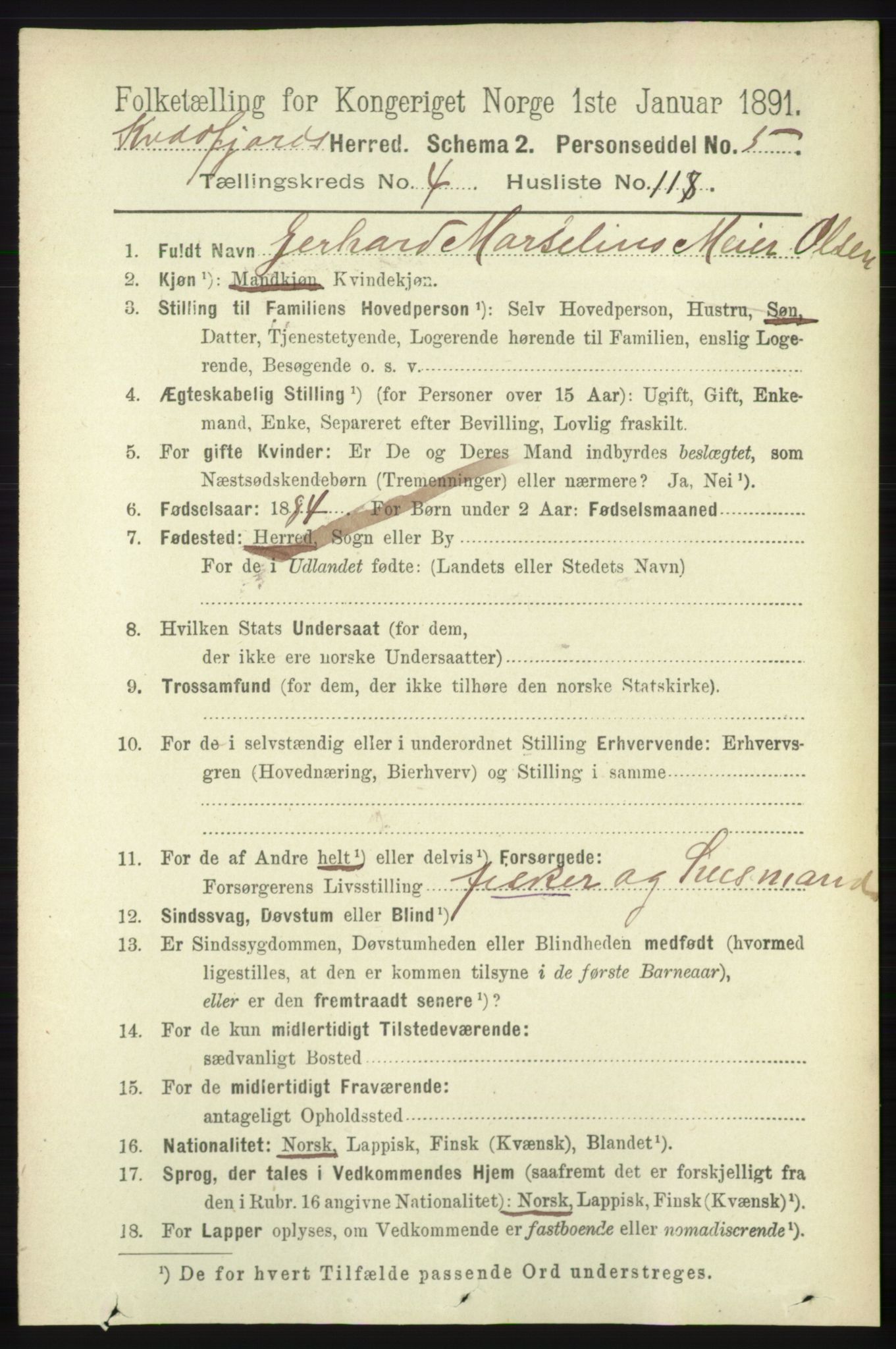 RA, 1891 census for 1911 Kvæfjord, 1891, p. 2651