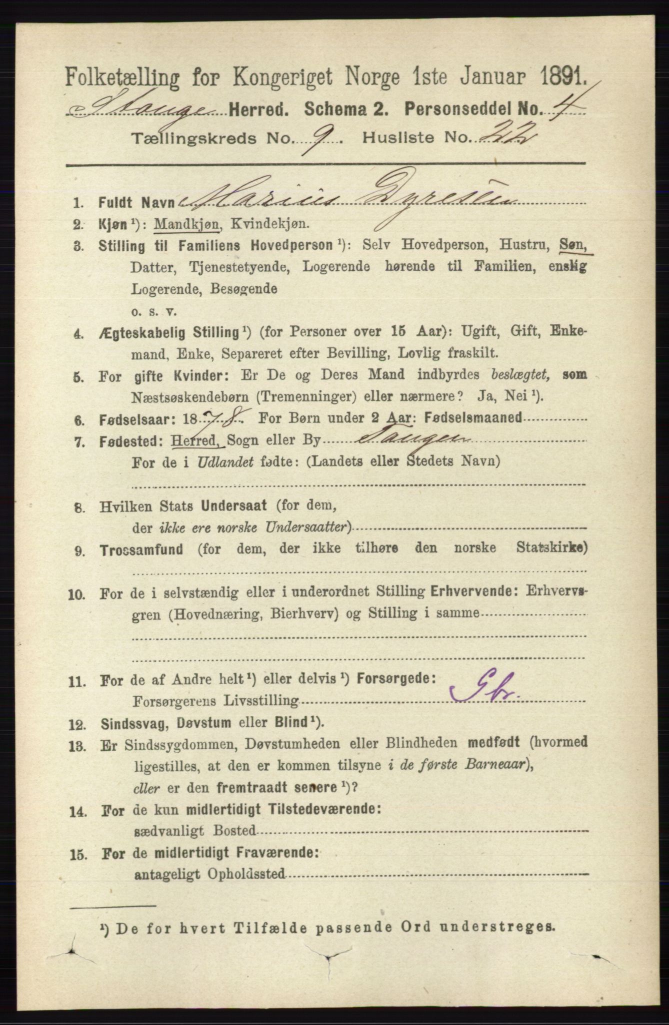 RA, 1891 census for 0417 Stange, 1891, p. 6180