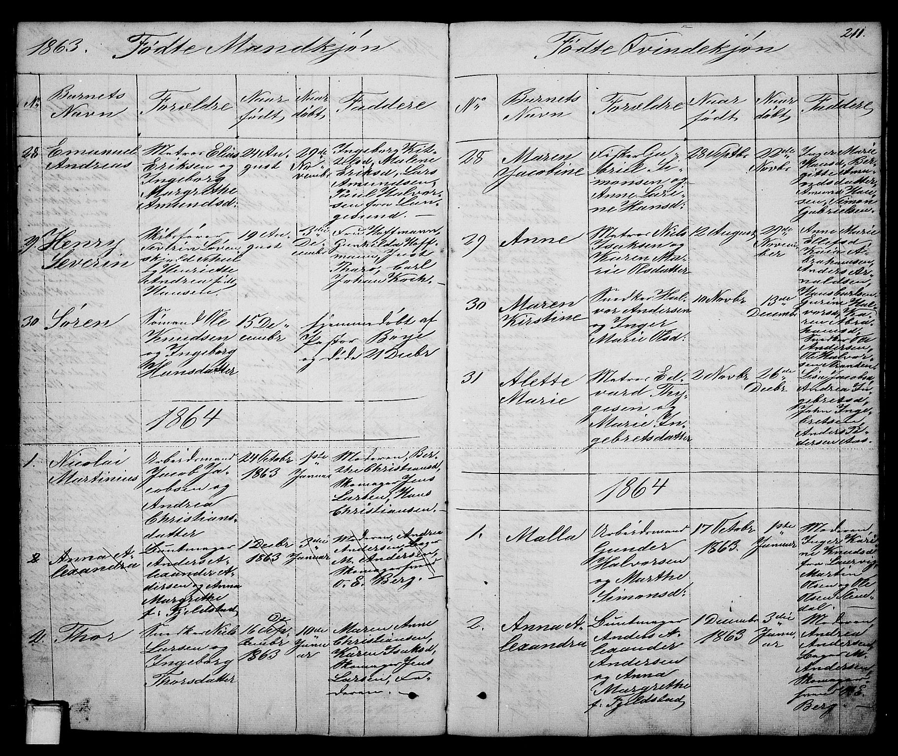 Brevik kirkebøker, SAKO/A-255/G/Ga/L0002: Parish register (copy) no. 2, 1846-1865, p. 211