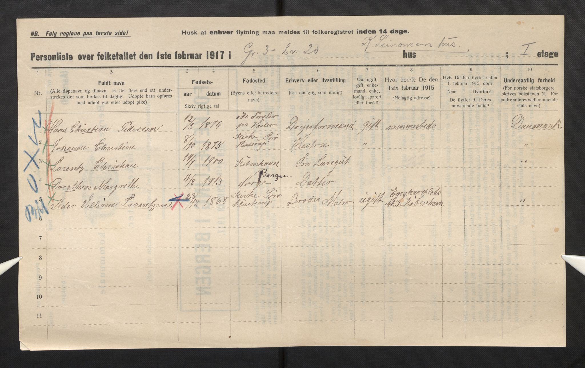 SAB, Municipal Census 1917 for Bergen, 1917, p. 46915