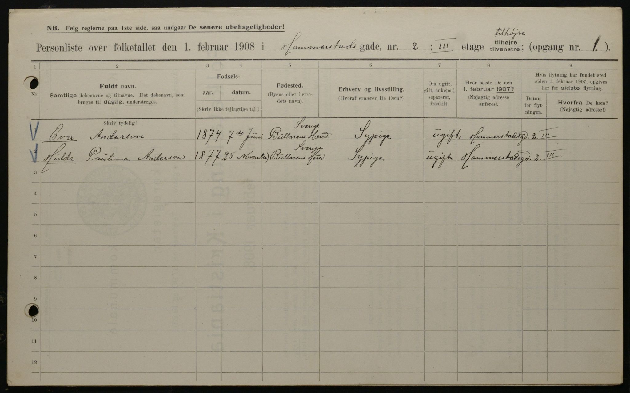 OBA, Municipal Census 1908 for Kristiania, 1908, p. 31134