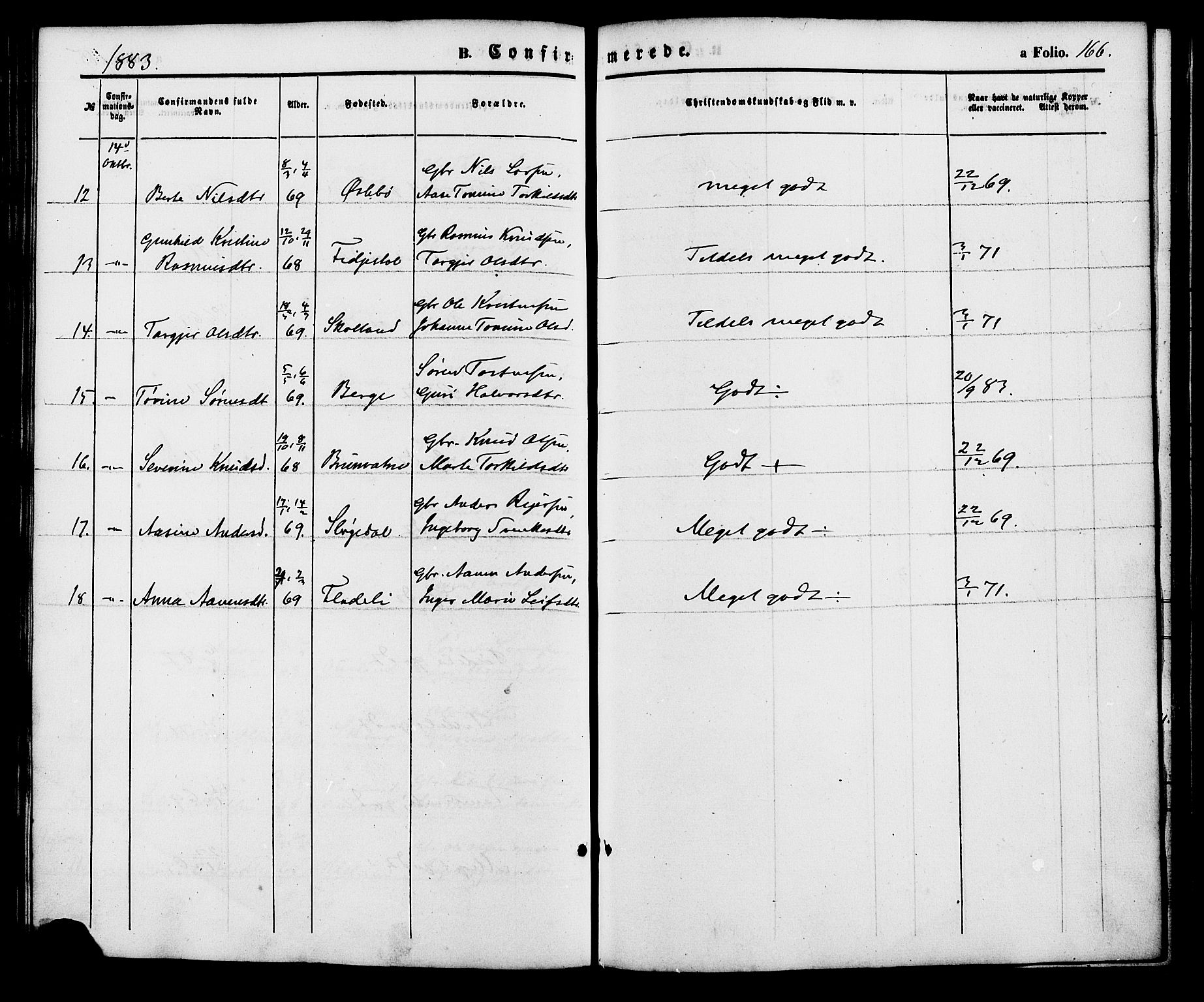 Holum sokneprestkontor, SAK/1111-0022/F/Fa/Fac/L0003: Parish register (official) no. A 3, 1860-1883, p. 166