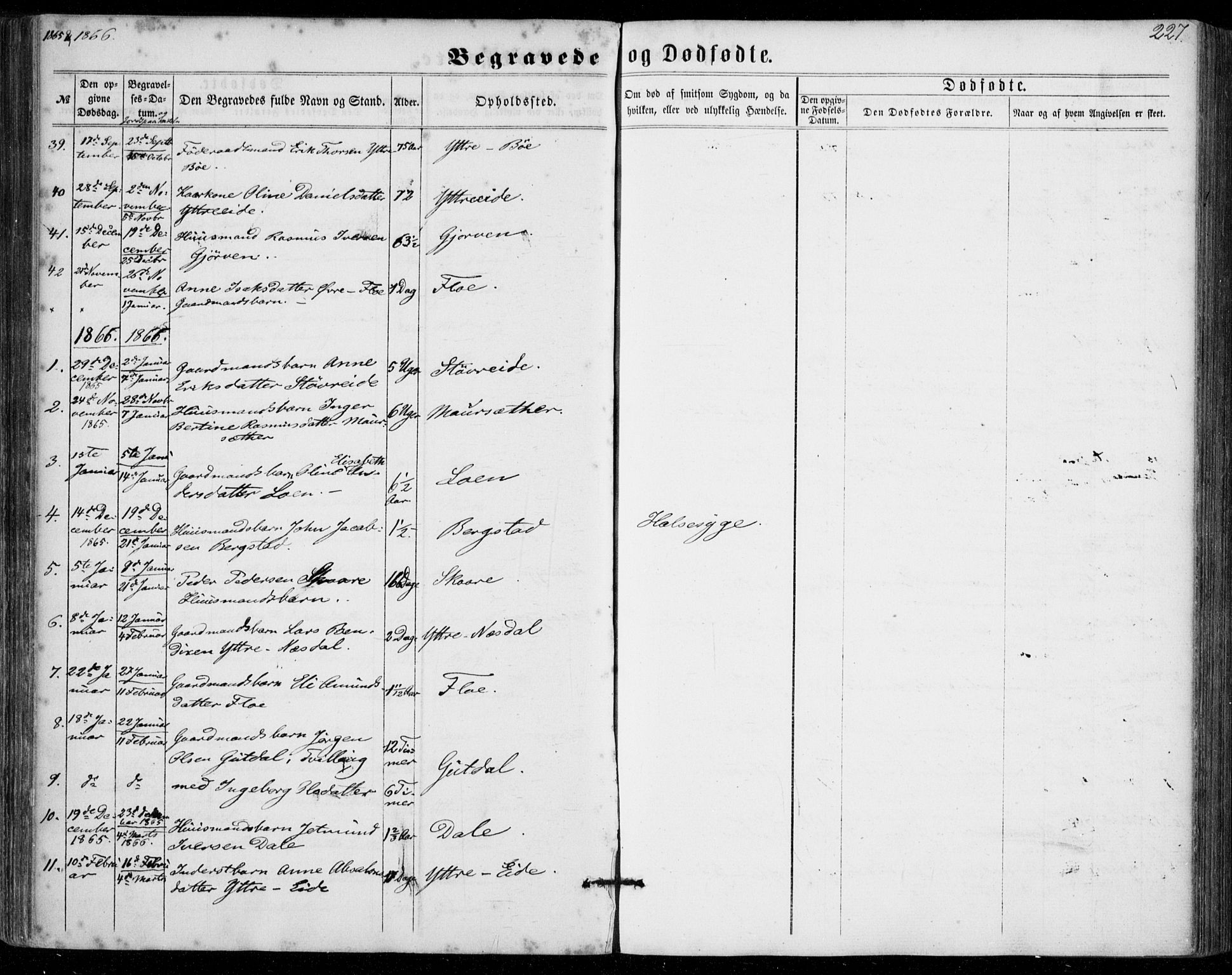 Stryn Sokneprestembete, SAB/A-82501: Parish register (official) no. A 3, 1862-1877, p. 227