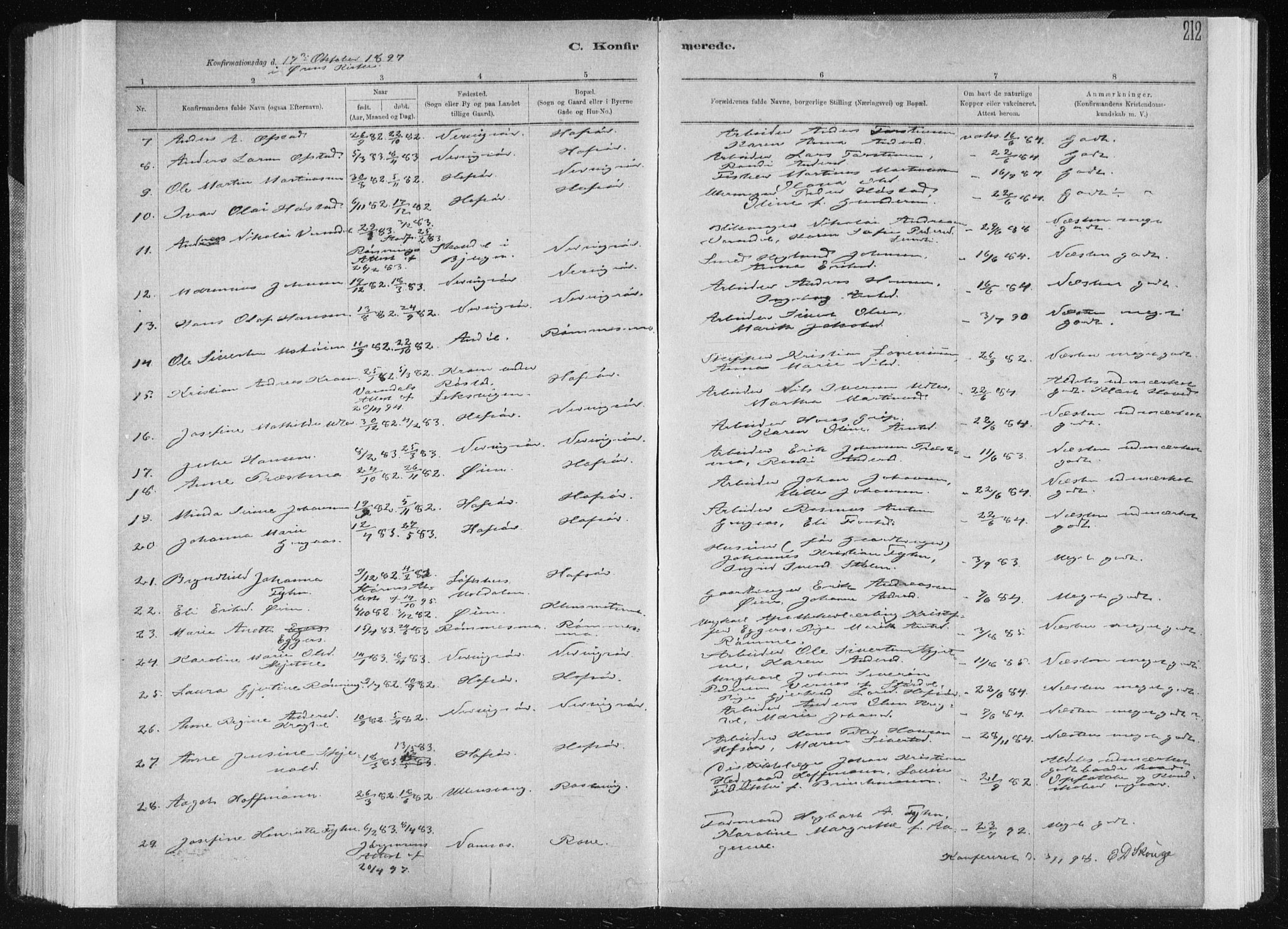 Ministerialprotokoller, klokkerbøker og fødselsregistre - Sør-Trøndelag, SAT/A-1456/668/L0818: Parish register (copy) no. 668C07, 1885-1898, p. 212