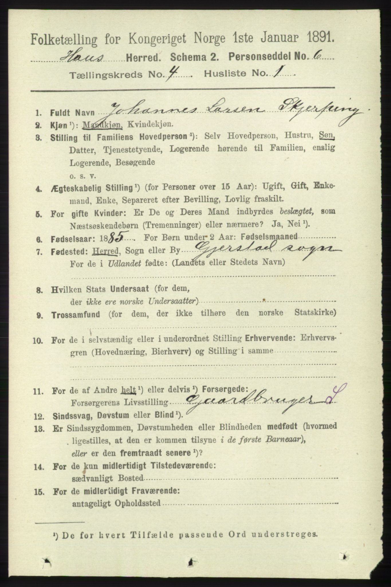 RA, 1891 census for 1250 Haus, 1891, p. 1409