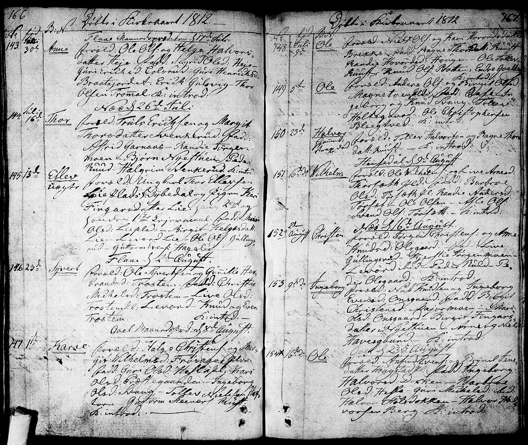 Nes kirkebøker, SAKO/A-236/F/Fa/L0006: Parish register (official) no. 6, 1808-1814, p. 166-167