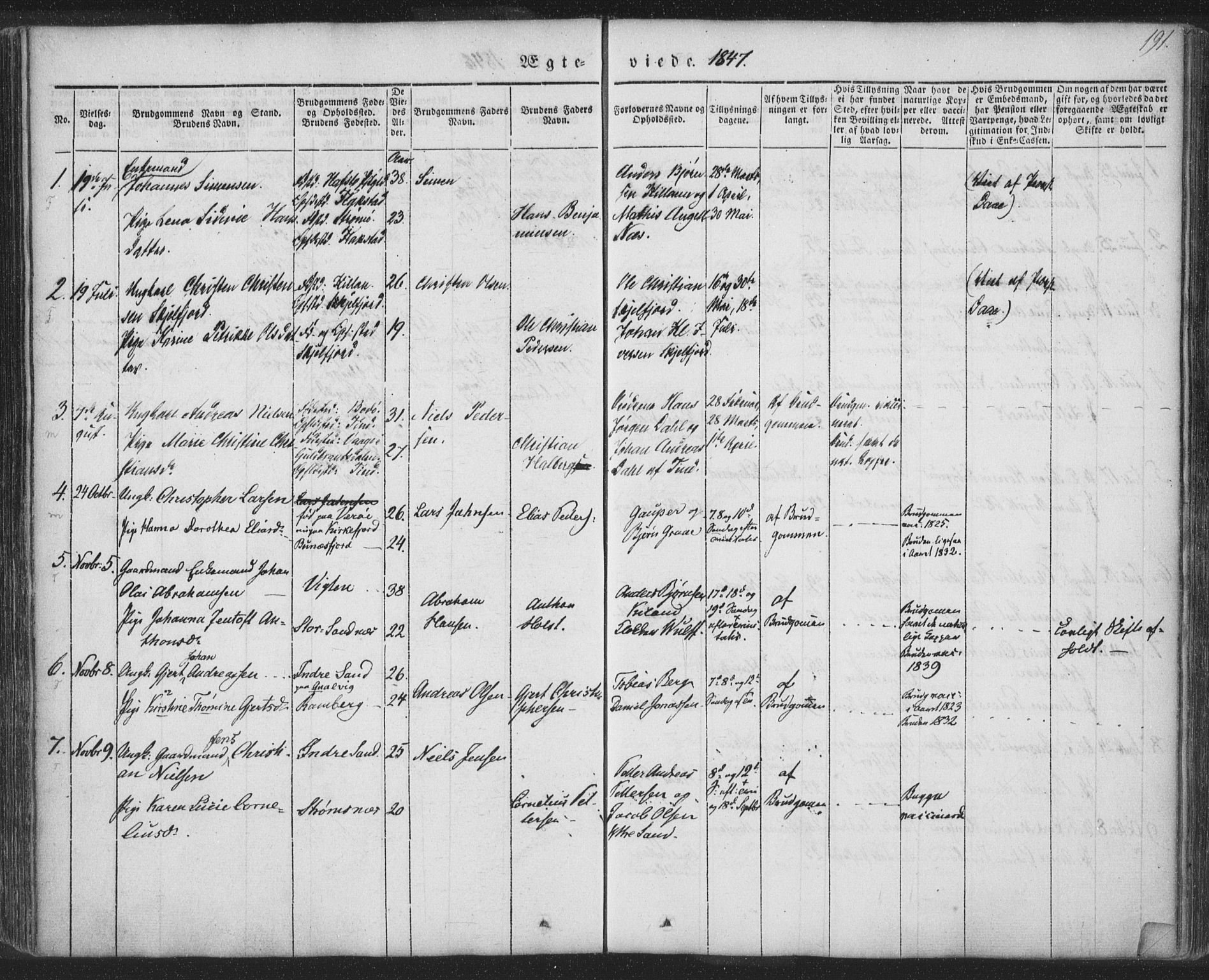 Ministerialprotokoller, klokkerbøker og fødselsregistre - Nordland, AV/SAT-A-1459/885/L1202: Parish register (official) no. 885A03, 1838-1859, p. 191