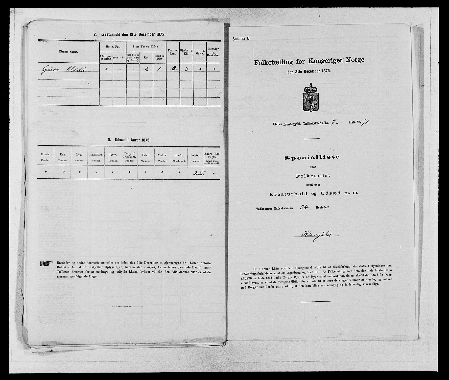 SAB, 1875 census for 1233P Ulvik, 1875, p. 1273