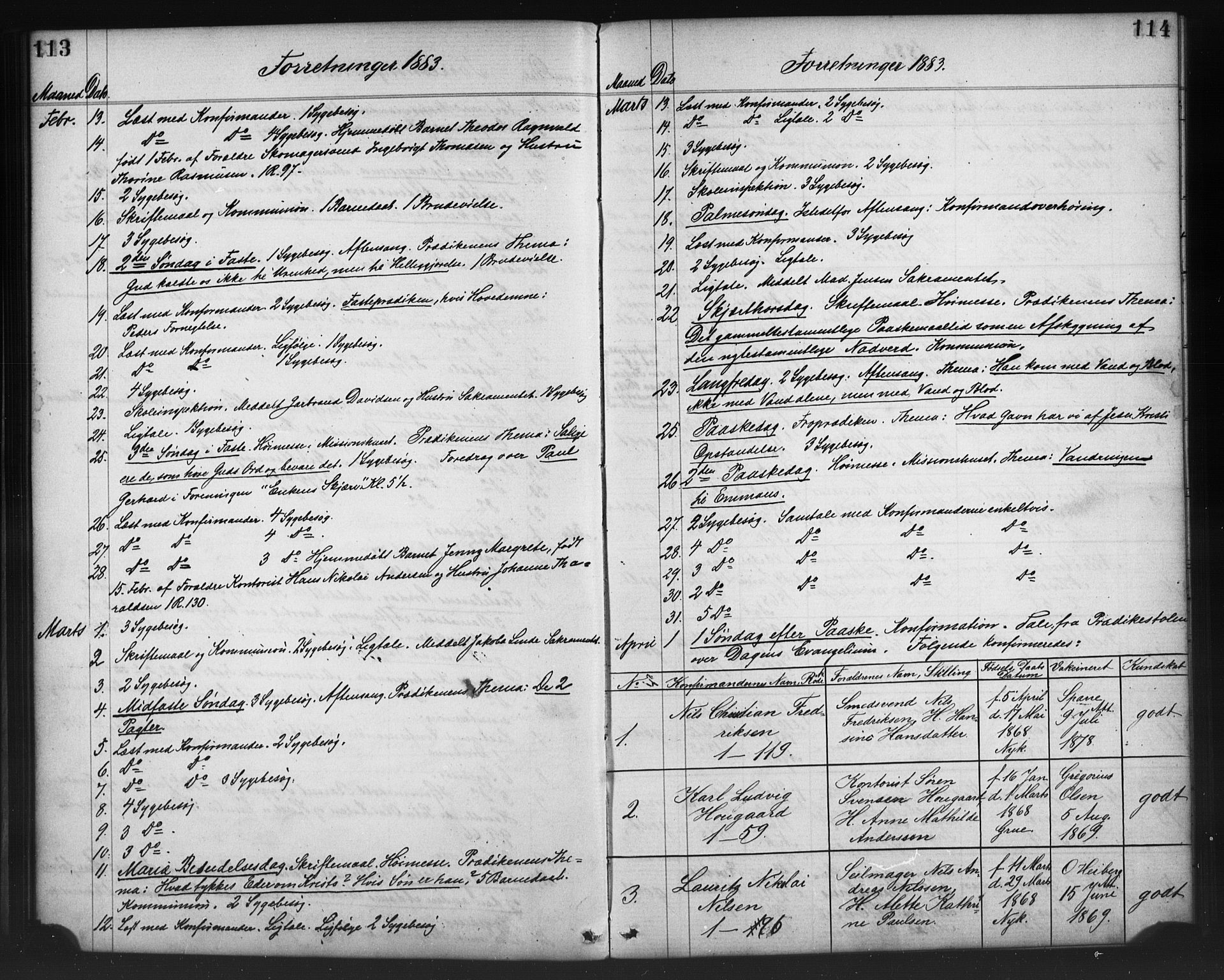 Nykirken Sokneprestembete, SAB/A-77101/H/Haa/L0065: Curate's parish register no. A 2, 1876-1897, p. 113-114