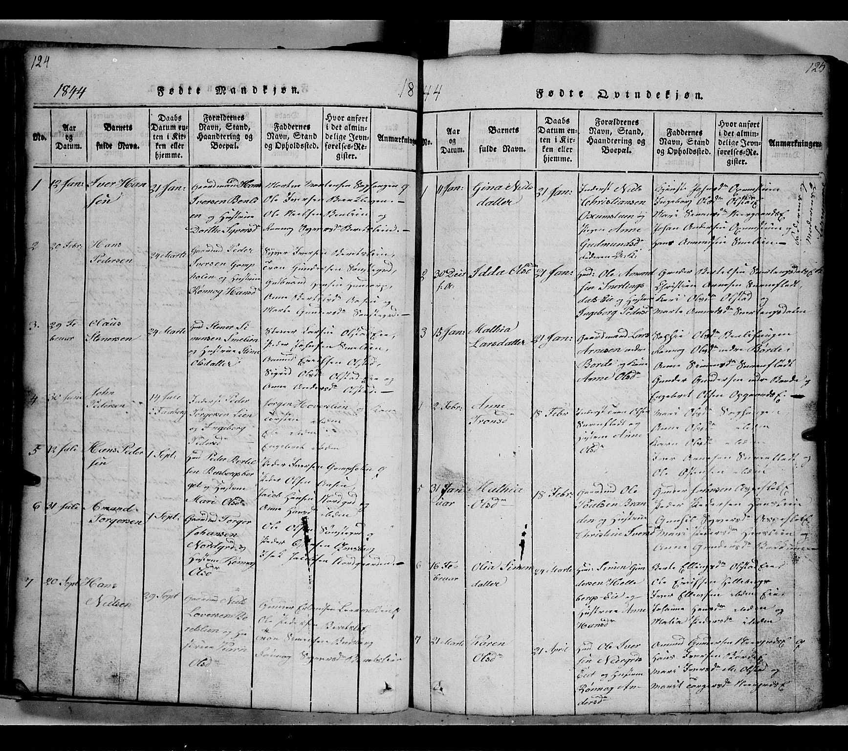 Gausdal prestekontor, SAH/PREST-090/H/Ha/Hab/L0002: Parish register (copy) no. 2, 1818-1874, p. 124-125