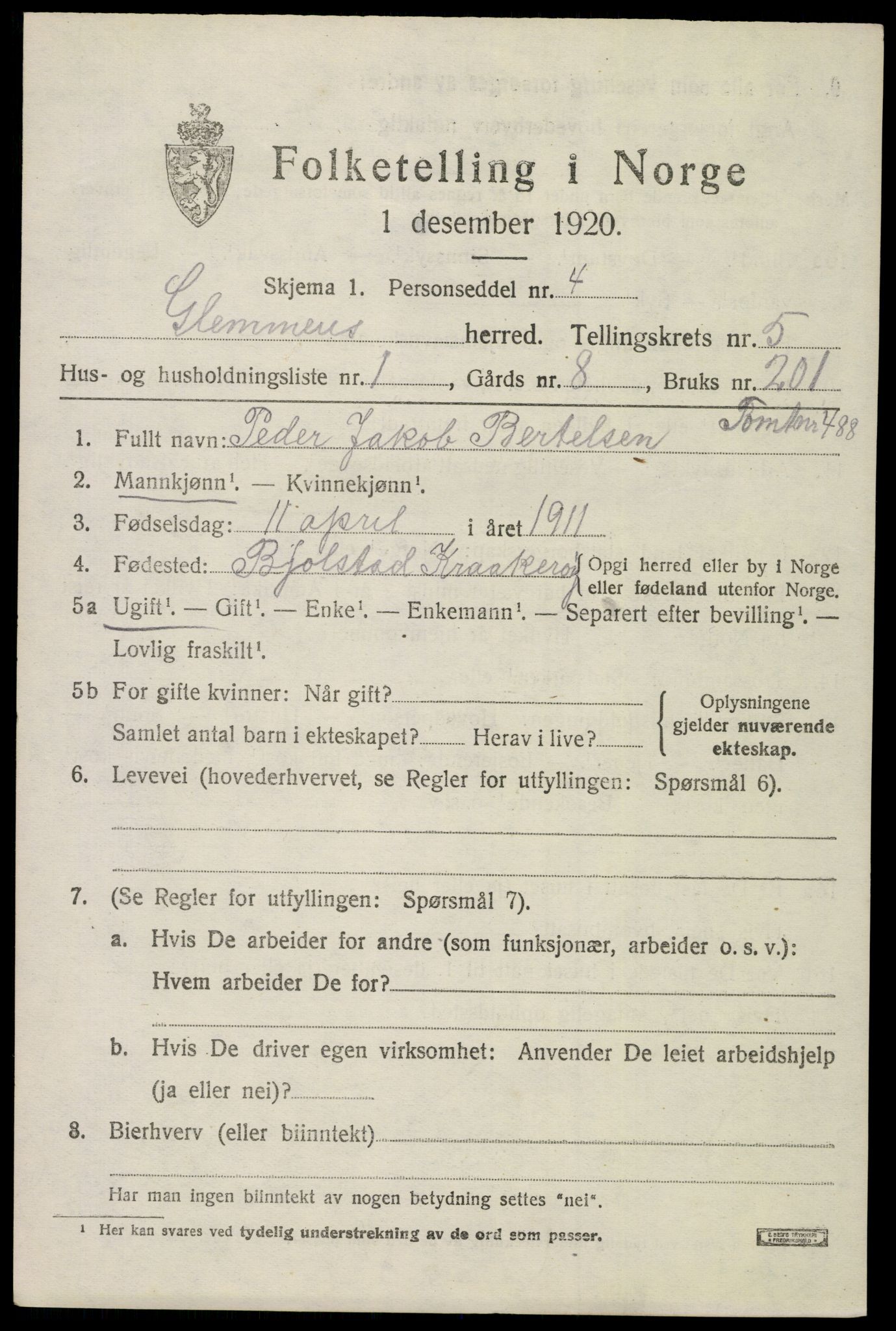 SAO, 1920 census for Glemmen, 1920, p. 16723