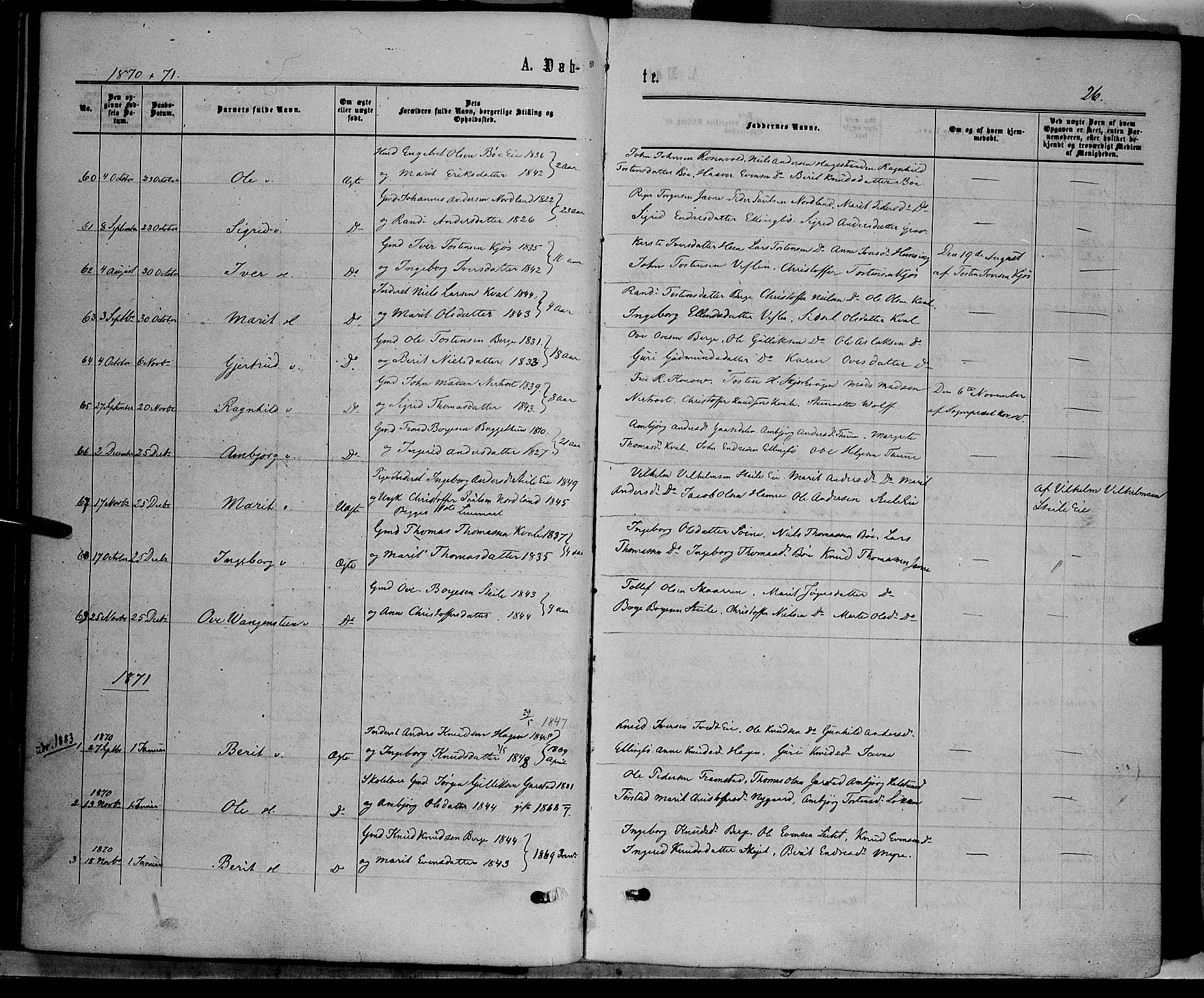 Vang prestekontor, Valdres, SAH/PREST-140/H/Ha/L0007: Parish register (official) no. 7, 1865-1881, p. 26