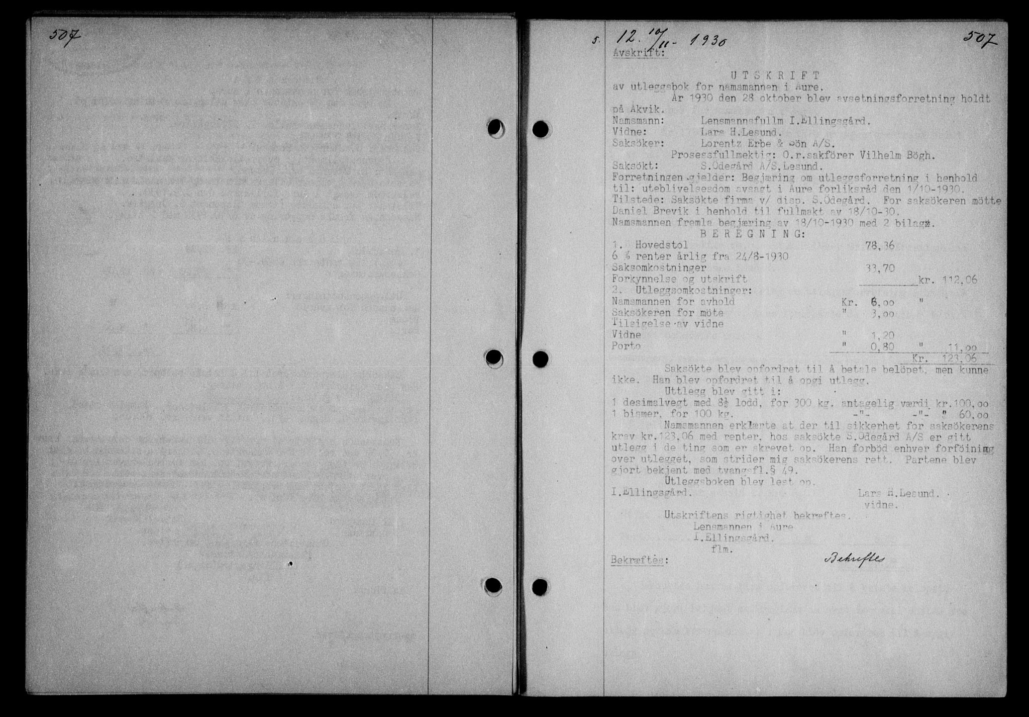 Nordmøre sorenskriveri, AV/SAT-A-4132/1/2/2Ca/L0070: Mortgage book no. 60, 1930-1930, Deed date: 10.11.1930