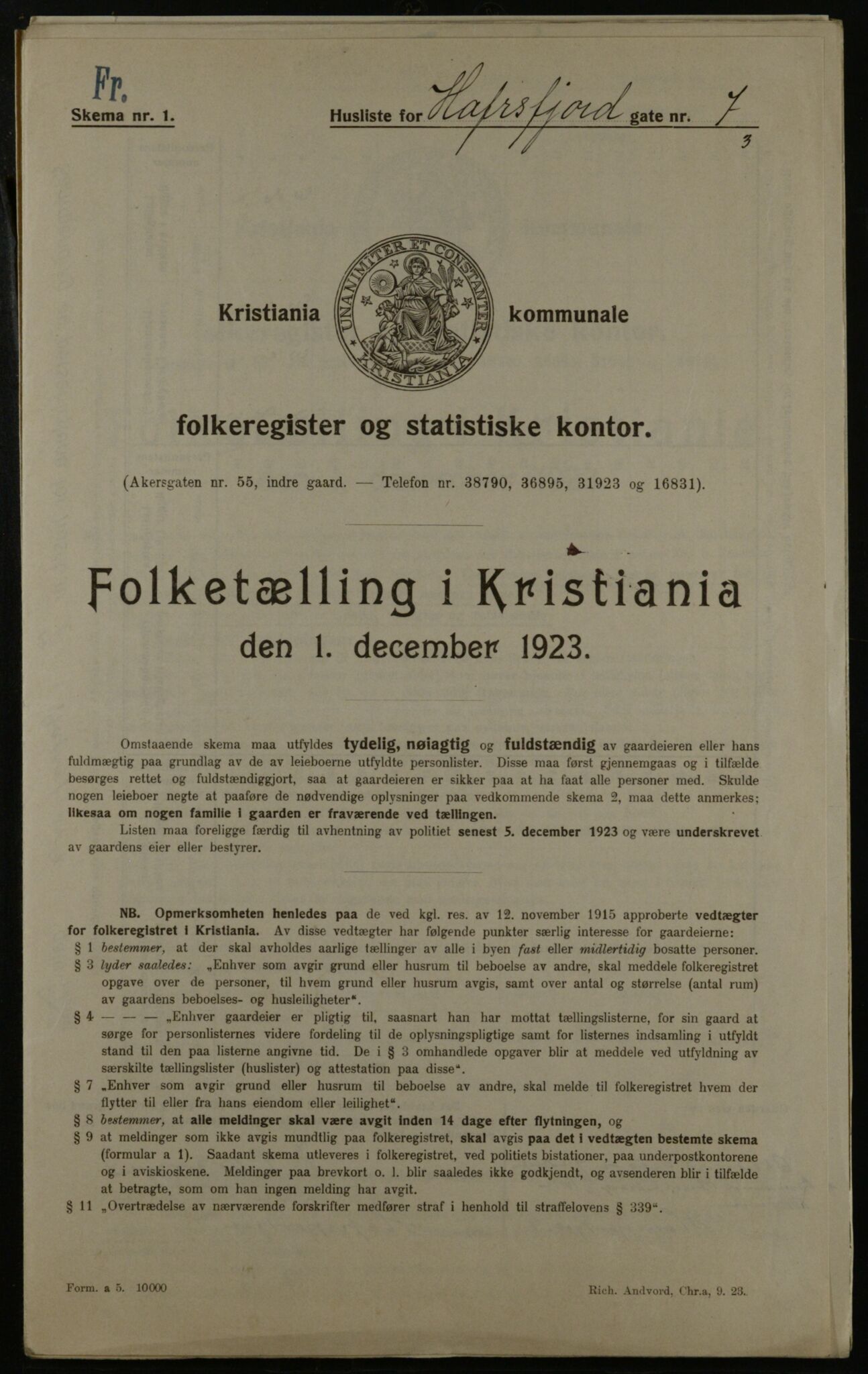 OBA, Municipal Census 1923 for Kristiania, 1923, p. 37291