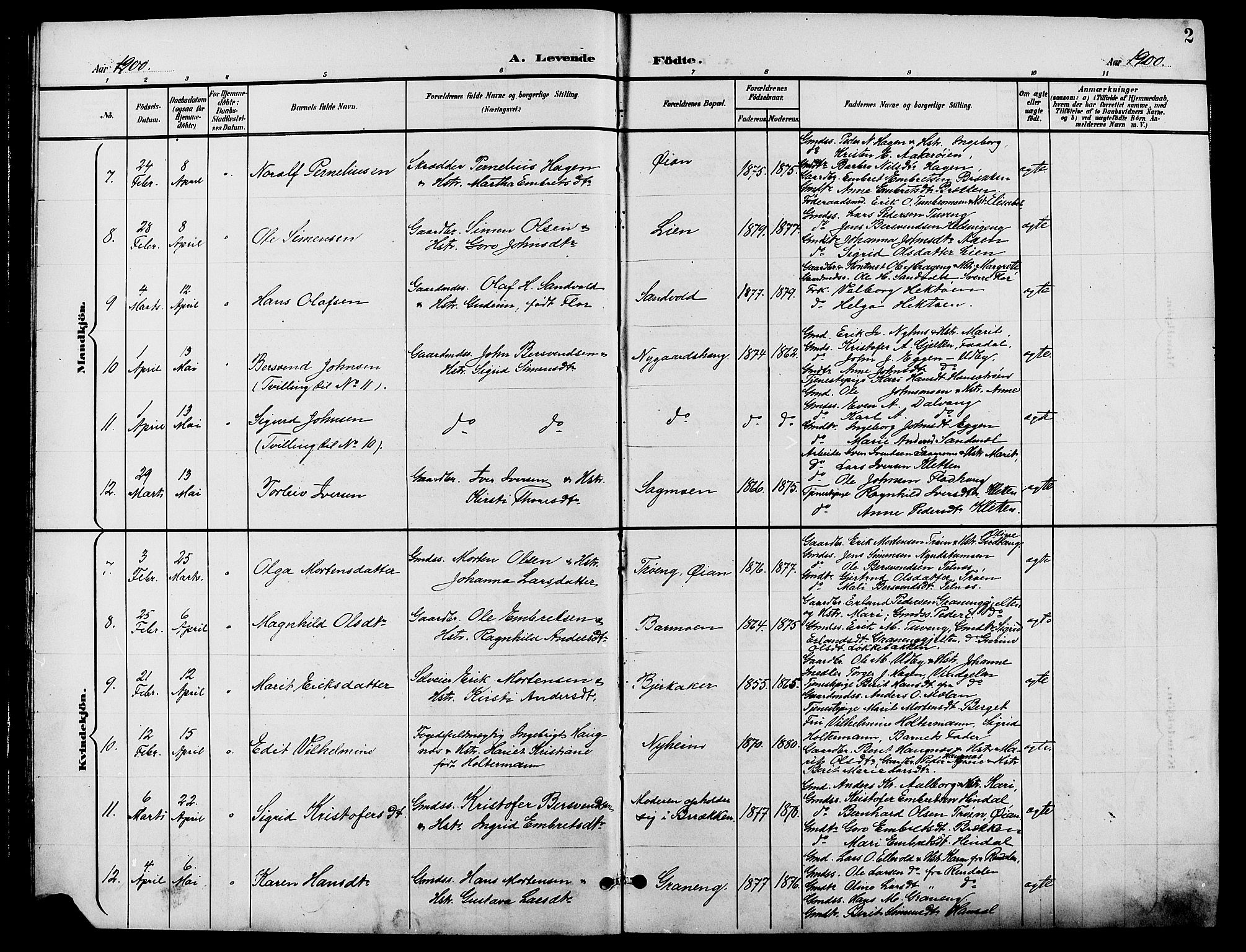 Tynset prestekontor, AV/SAH-PREST-058/H/Ha/Hab/L0009: Parish register (copy) no. 9, 1900-1914, p. 2