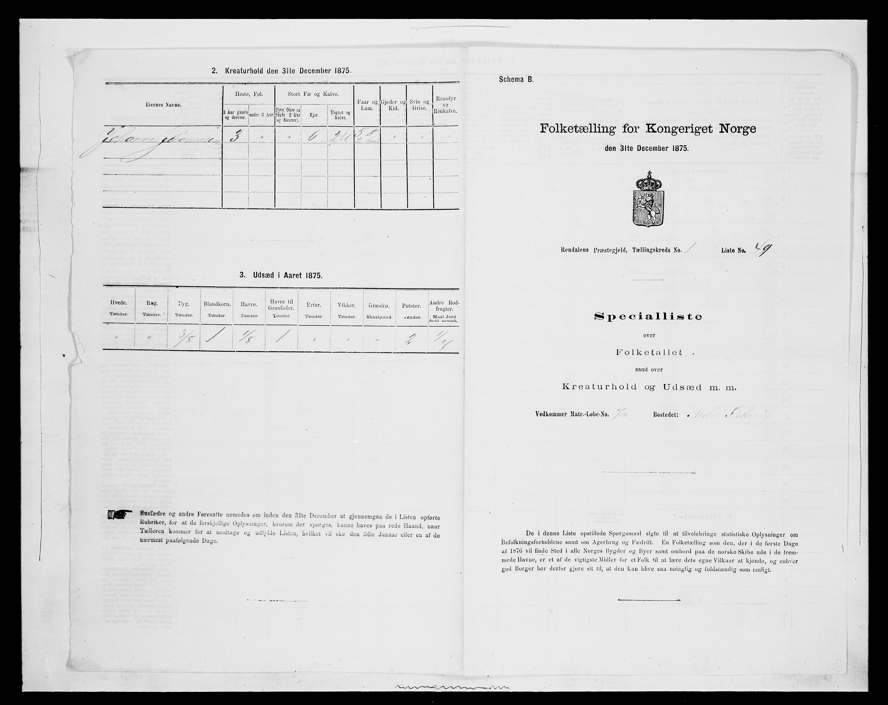 SAH, 1875 census for 0432P Rendalen, 1875, p. 207