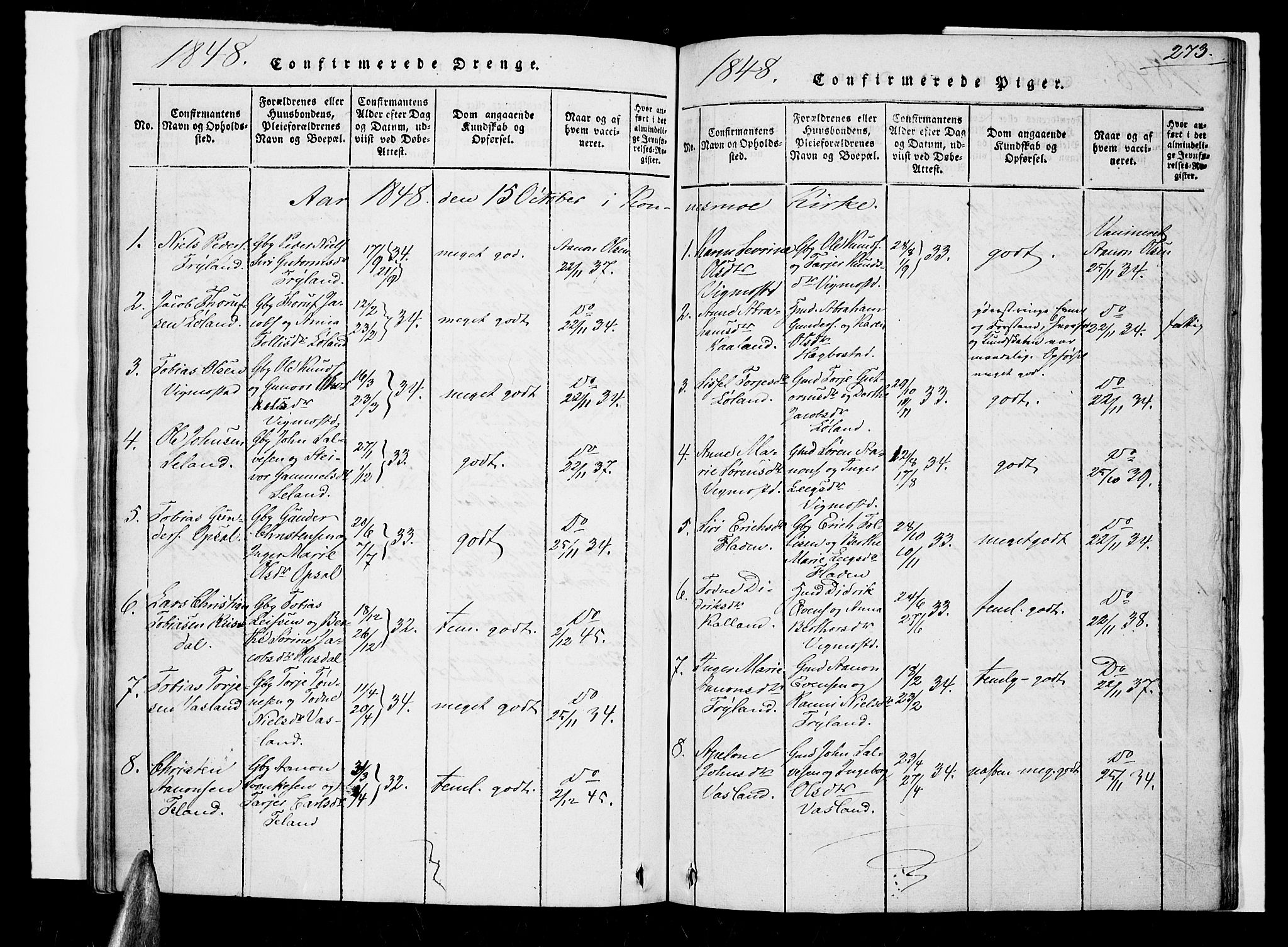 Nord-Audnedal sokneprestkontor, SAK/1111-0032/F/Fa/Fab/L0001: Parish register (official) no. A 1, 1816-1858, p. 273