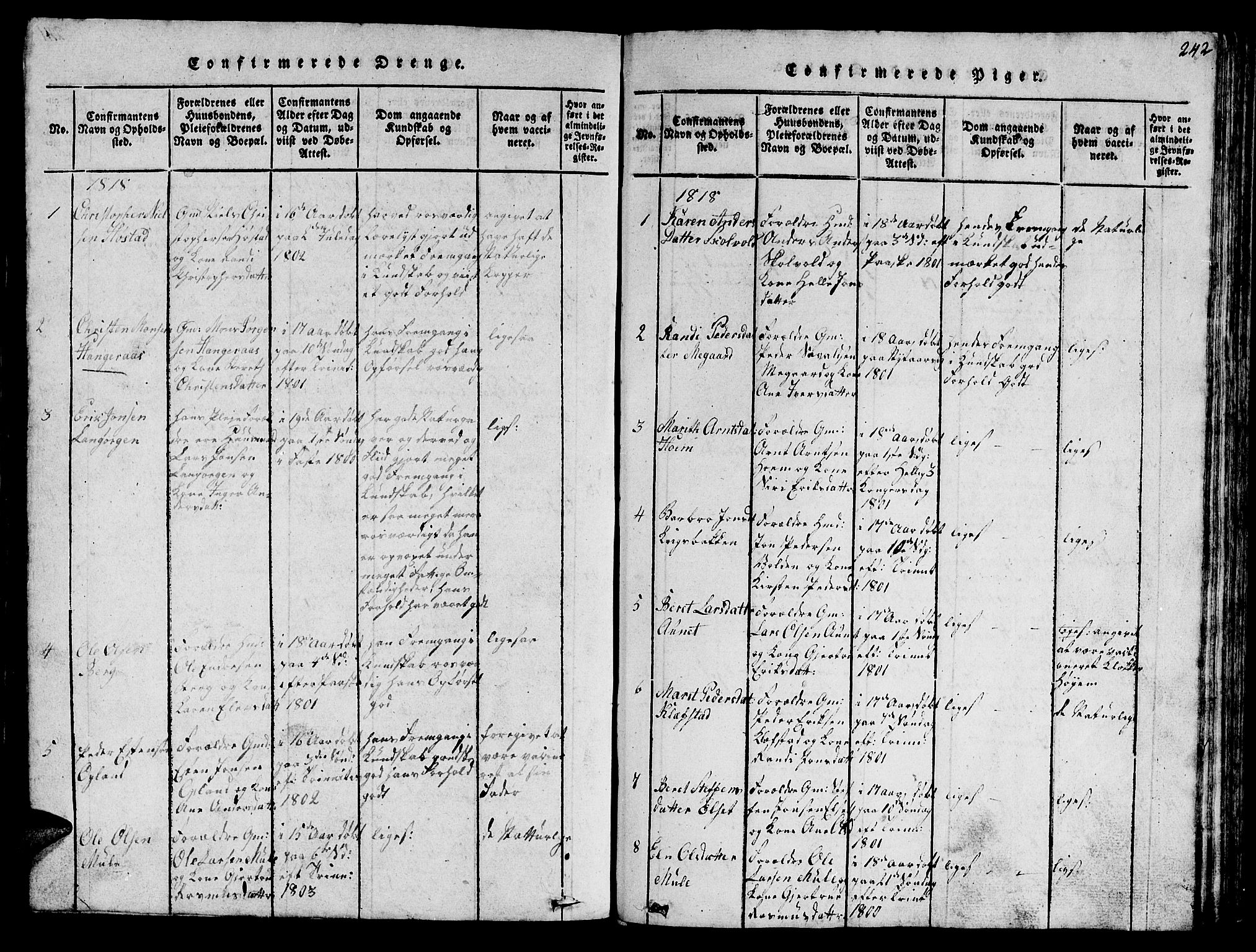 Ministerialprotokoller, klokkerbøker og fødselsregistre - Sør-Trøndelag, SAT/A-1456/612/L0385: Parish register (copy) no. 612C01, 1816-1845, p. 242