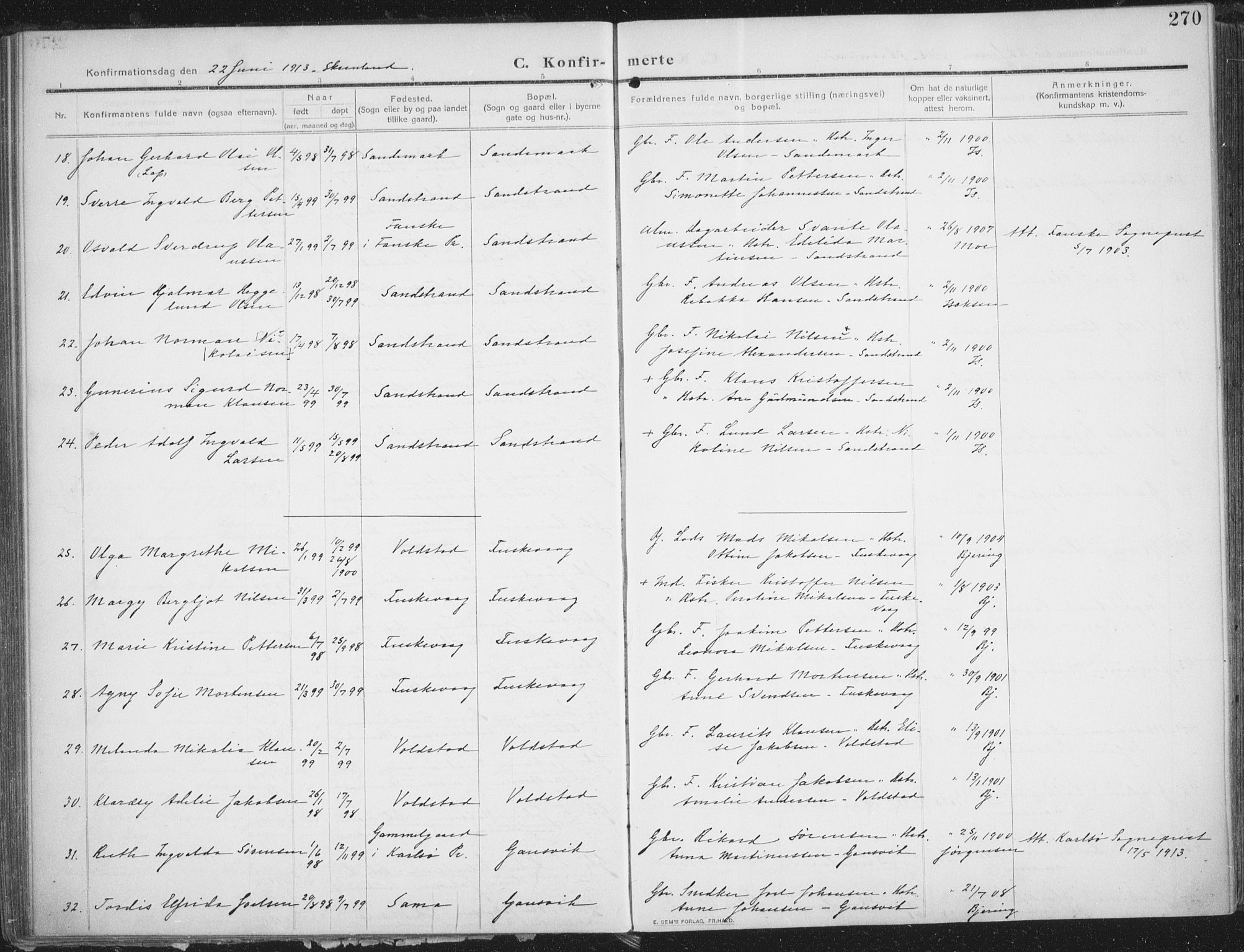 Trondenes sokneprestkontor, AV/SATØ-S-1319/H/Ha/L0018kirke: Parish register (official) no. 18, 1909-1918, p. 270
