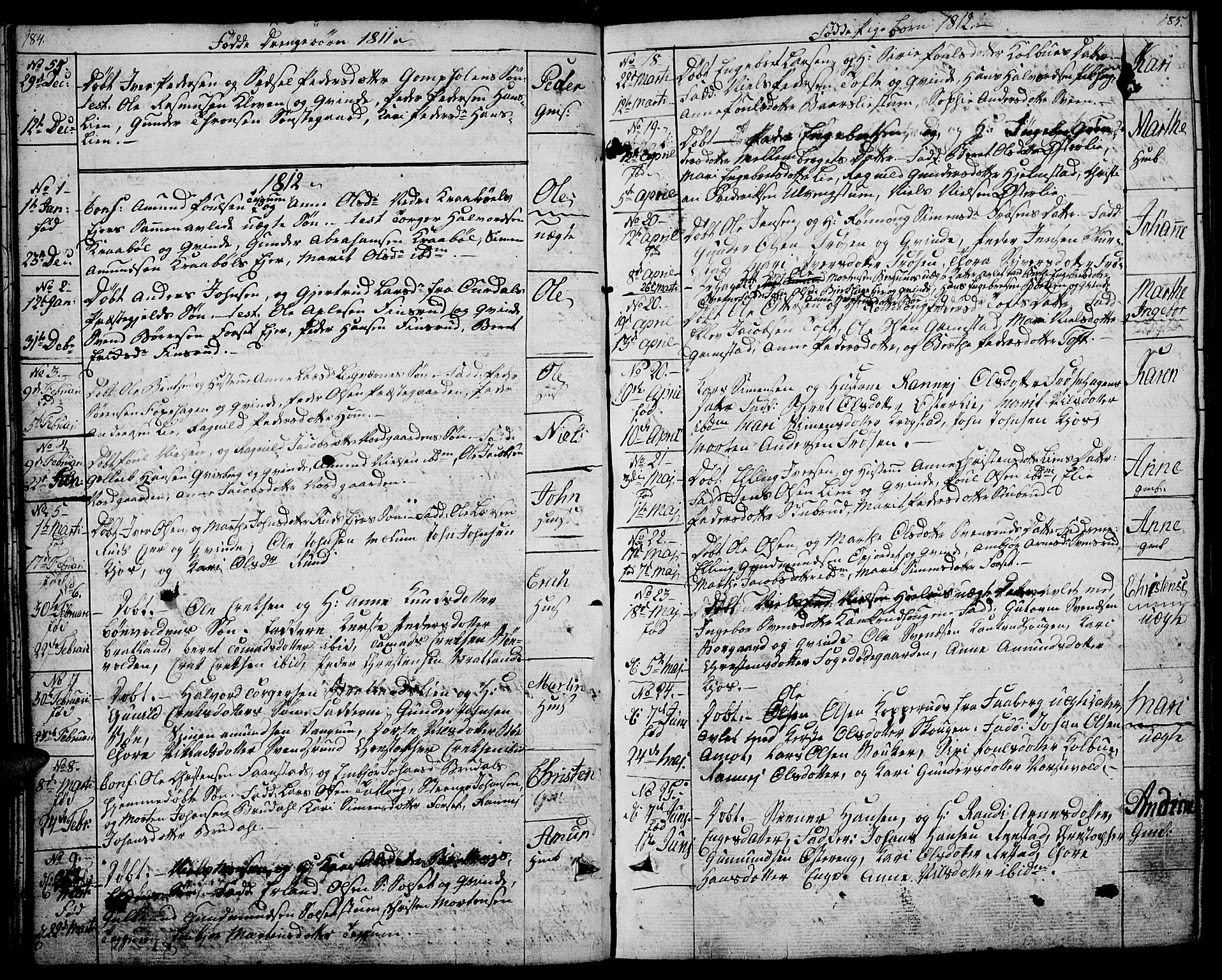 Gausdal prestekontor, SAH/PREST-090/H/Ha/Haa/L0004: Parish register (official) no. 4, 1809-1817, p. 184-185