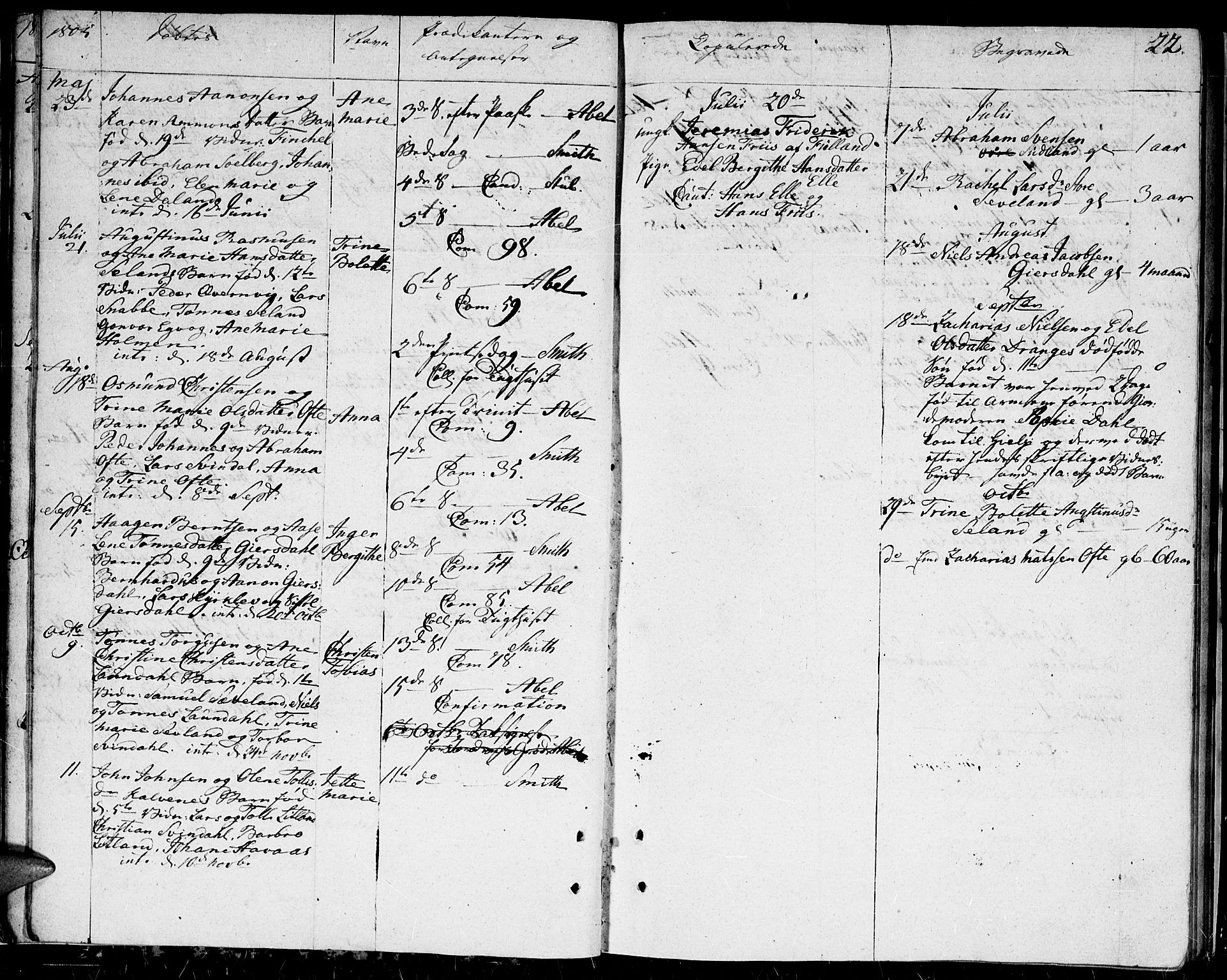 Herad sokneprestkontor, AV/SAK-1111-0018/F/Fa/Faa/L0002: Parish register (official) no. A 2, 1800-1815, p. 22