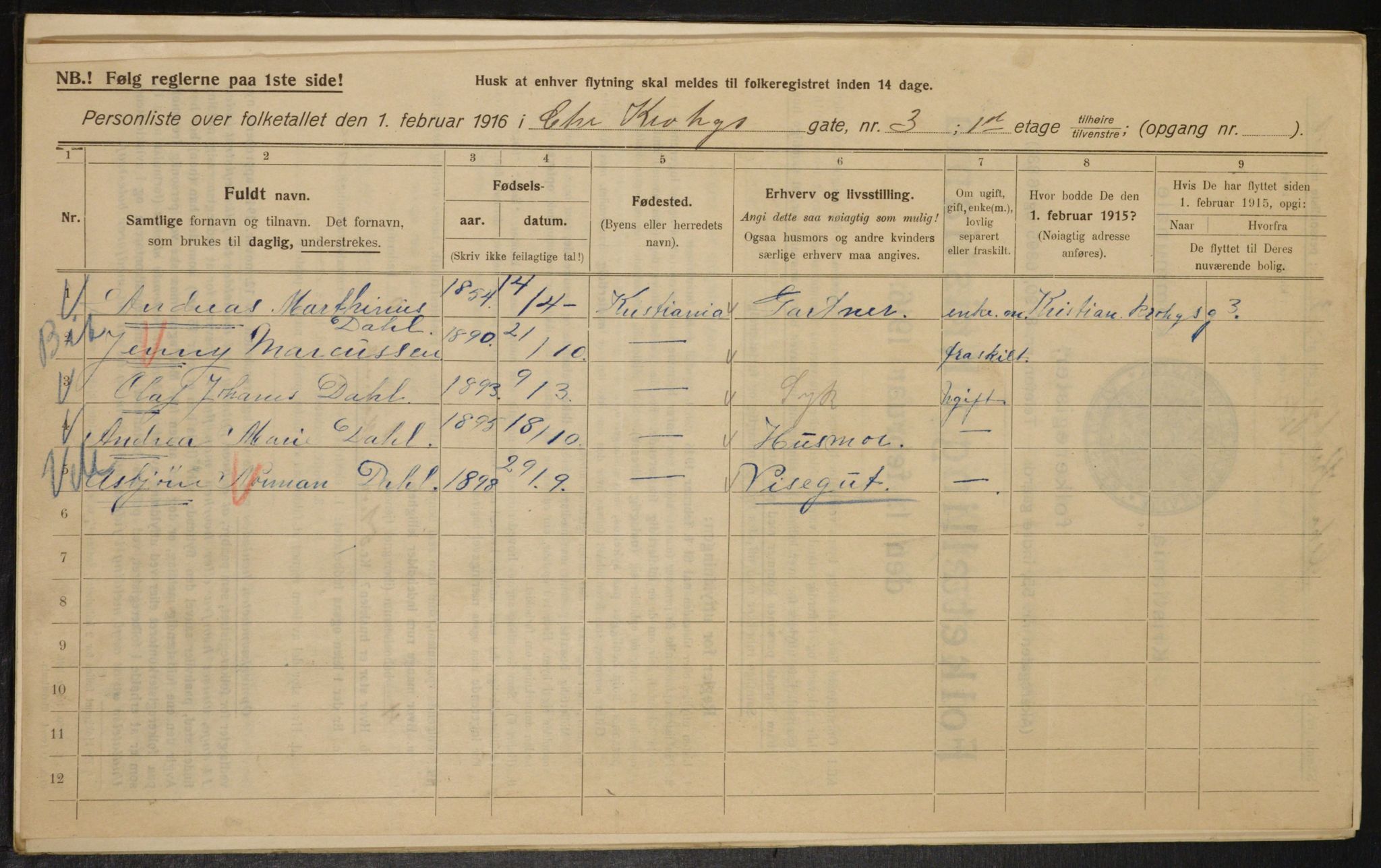 OBA, Municipal Census 1916 for Kristiania, 1916, p. 11837