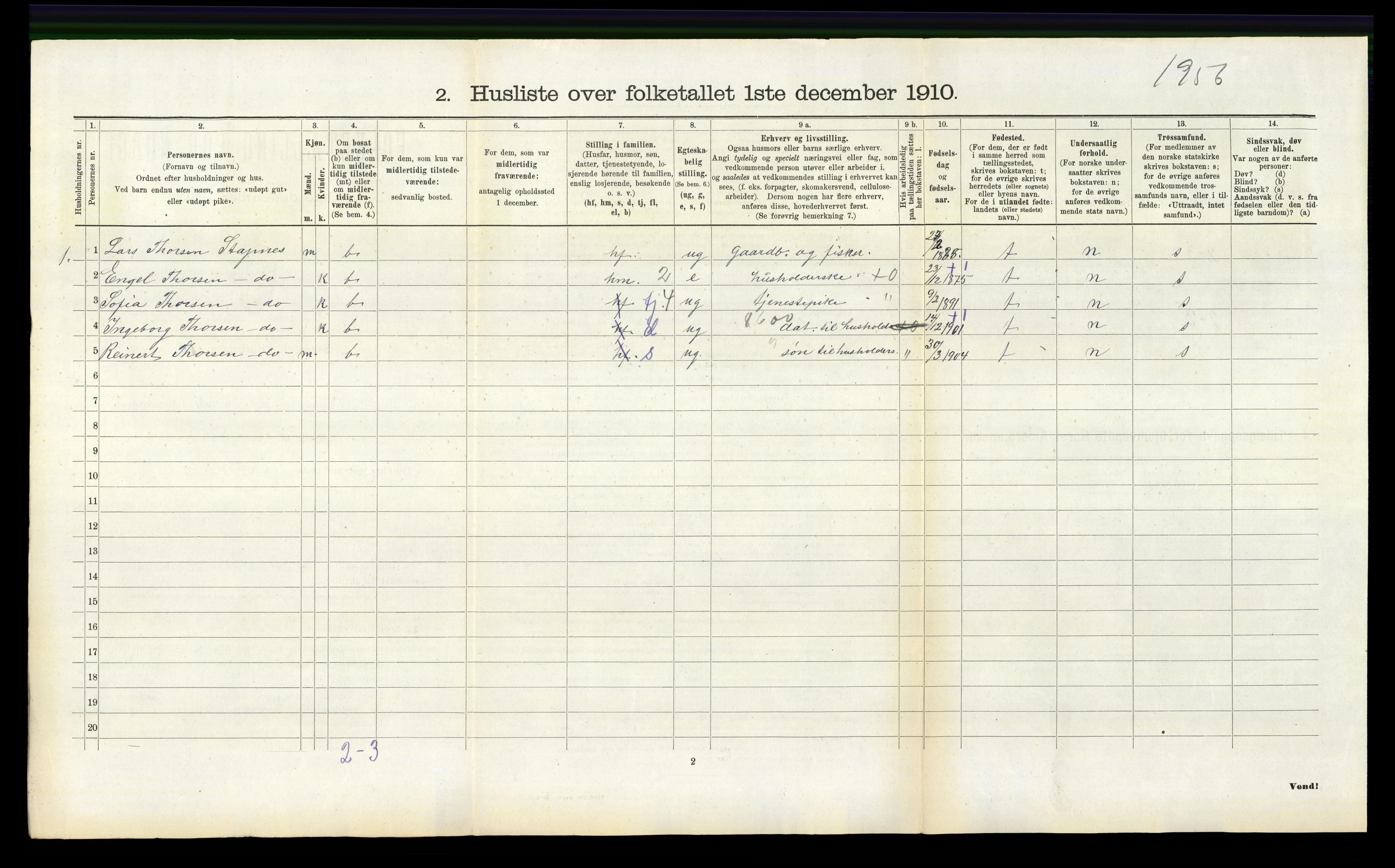 RA, 1910 census for Eigersund, 1910, p. 649