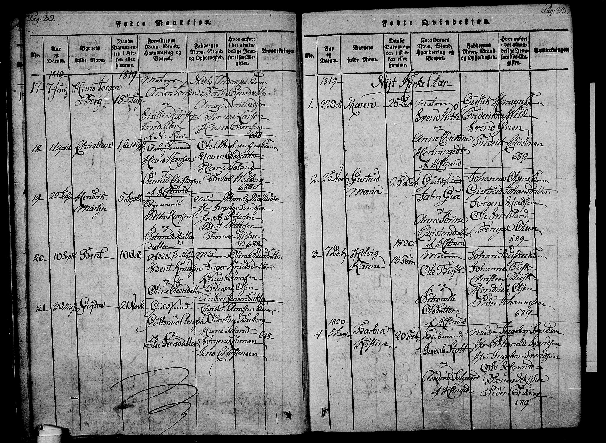 Holmestrand kirkebøker, SAKO/A-346/F/Fa/L0001: Parish register (official) no. 1, 1814-1840, p. 32-33