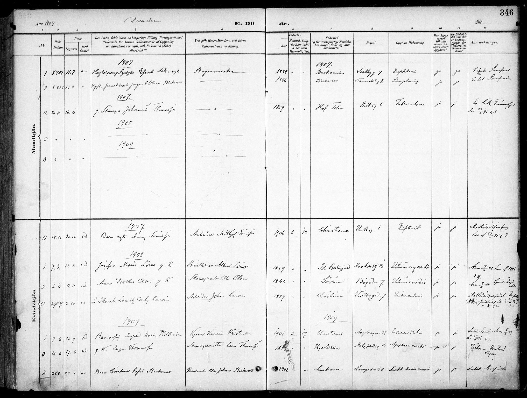 Kampen prestekontor Kirkebøker, SAO/A-10853/F/Fa/L0009: Parish register (official) no. I 9, 1899-1911, p. 346